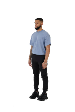 Wholesale Plain Light Blue Oversized T-shirt and Oversized Plain Black Jogging Bottoms