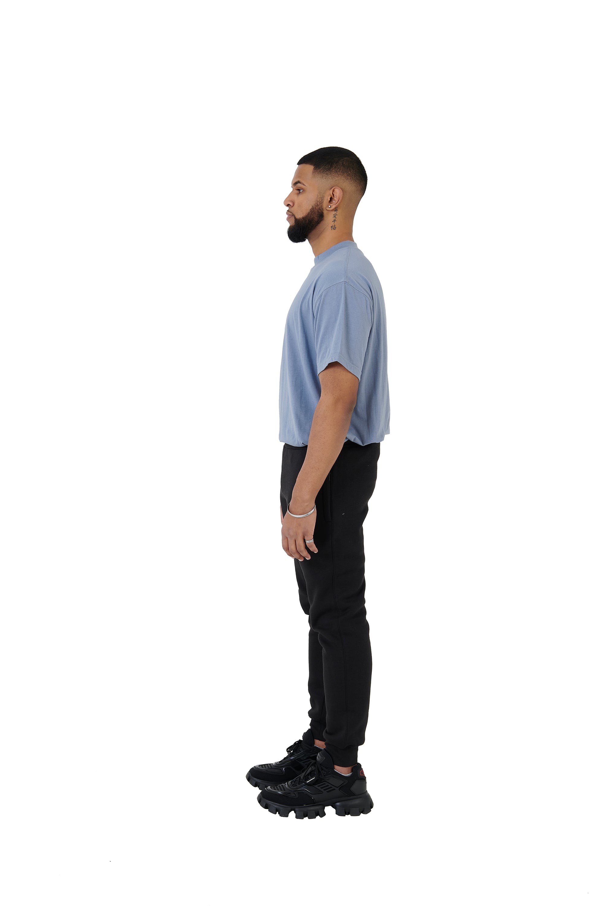 Wholesale Plain Light Blue Oversized T-shirt and Oversized Plain Black Jogging Bottoms