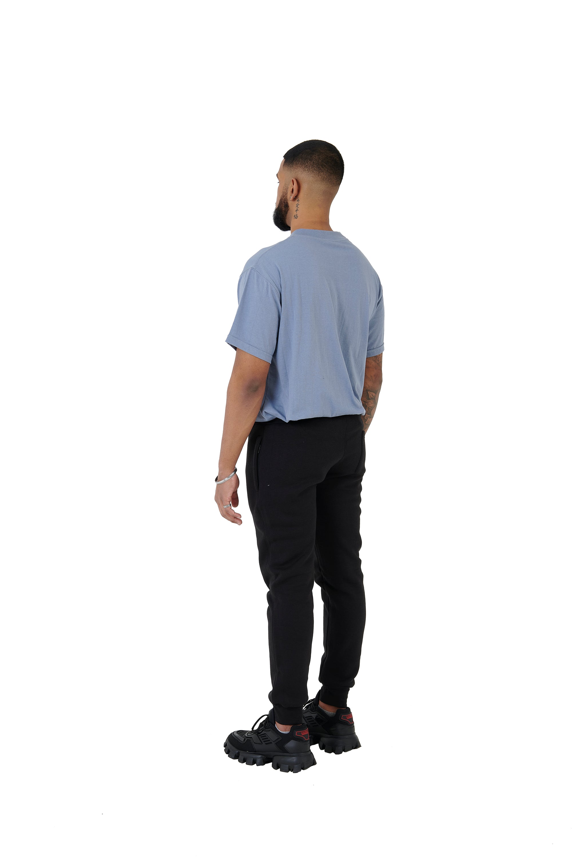 Wholesale Plain Light Blue Oversized T-shirt and Oversized Plain Black Jogging Bottoms