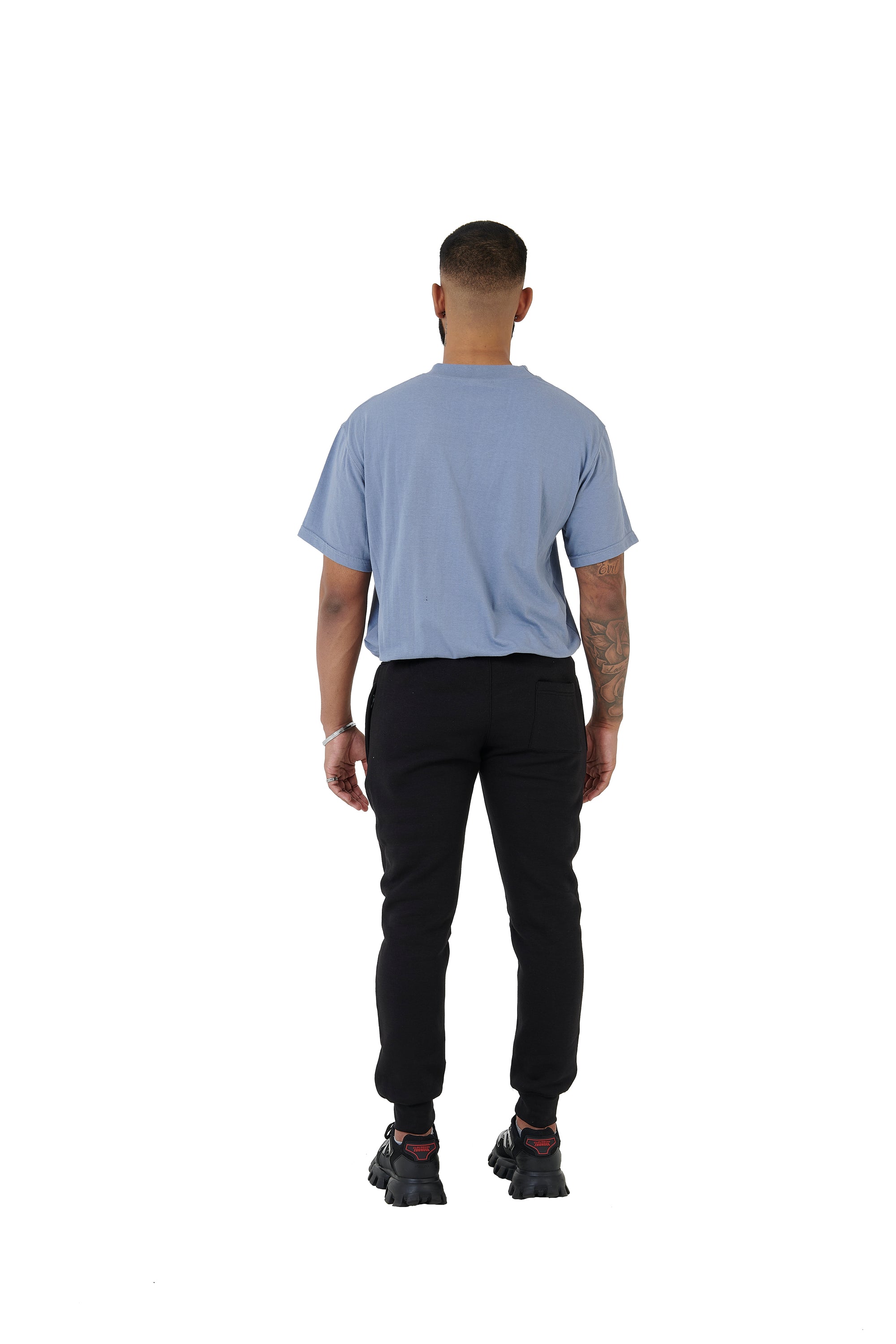 Wholesale Plain Light Blue Oversized T-shirt and Oversized Plain Black Jogging Bottoms