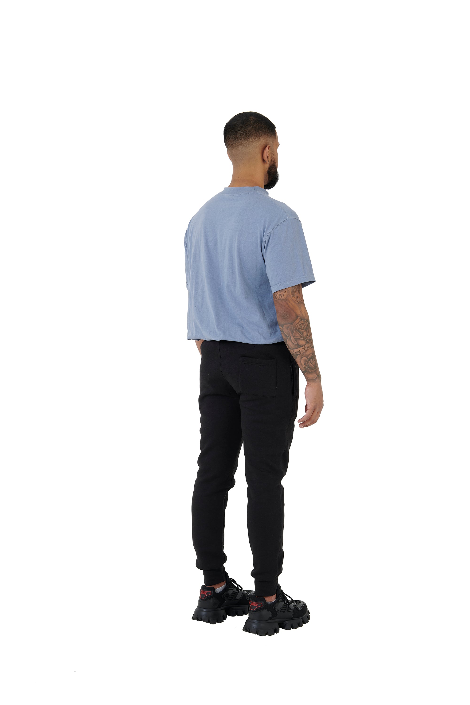 Wholesale Plain Light Blue Oversized T-shirt and Oversized Plain Black Jogging Bottoms