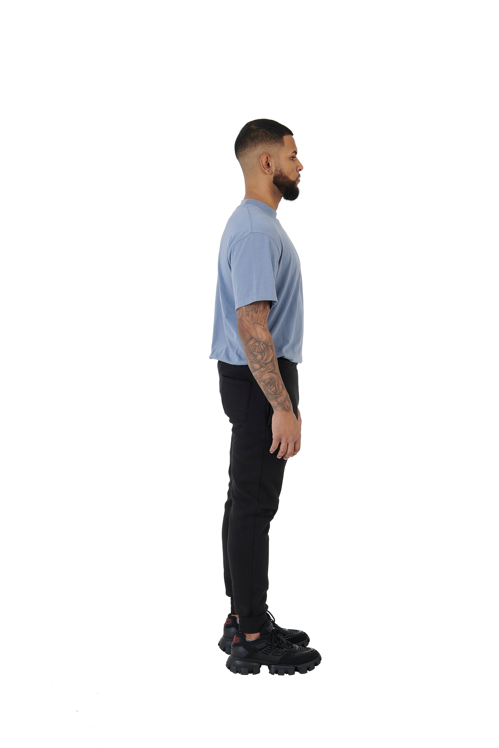 Wholesale Plain Light Blue Oversized T-shirt and Oversized Plain Black Jogging Bottoms