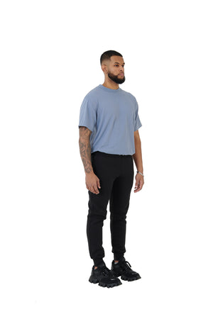 Wholesale Plain Light Blue Oversized T-shirt and Oversized Plain Black Jogging Bottoms