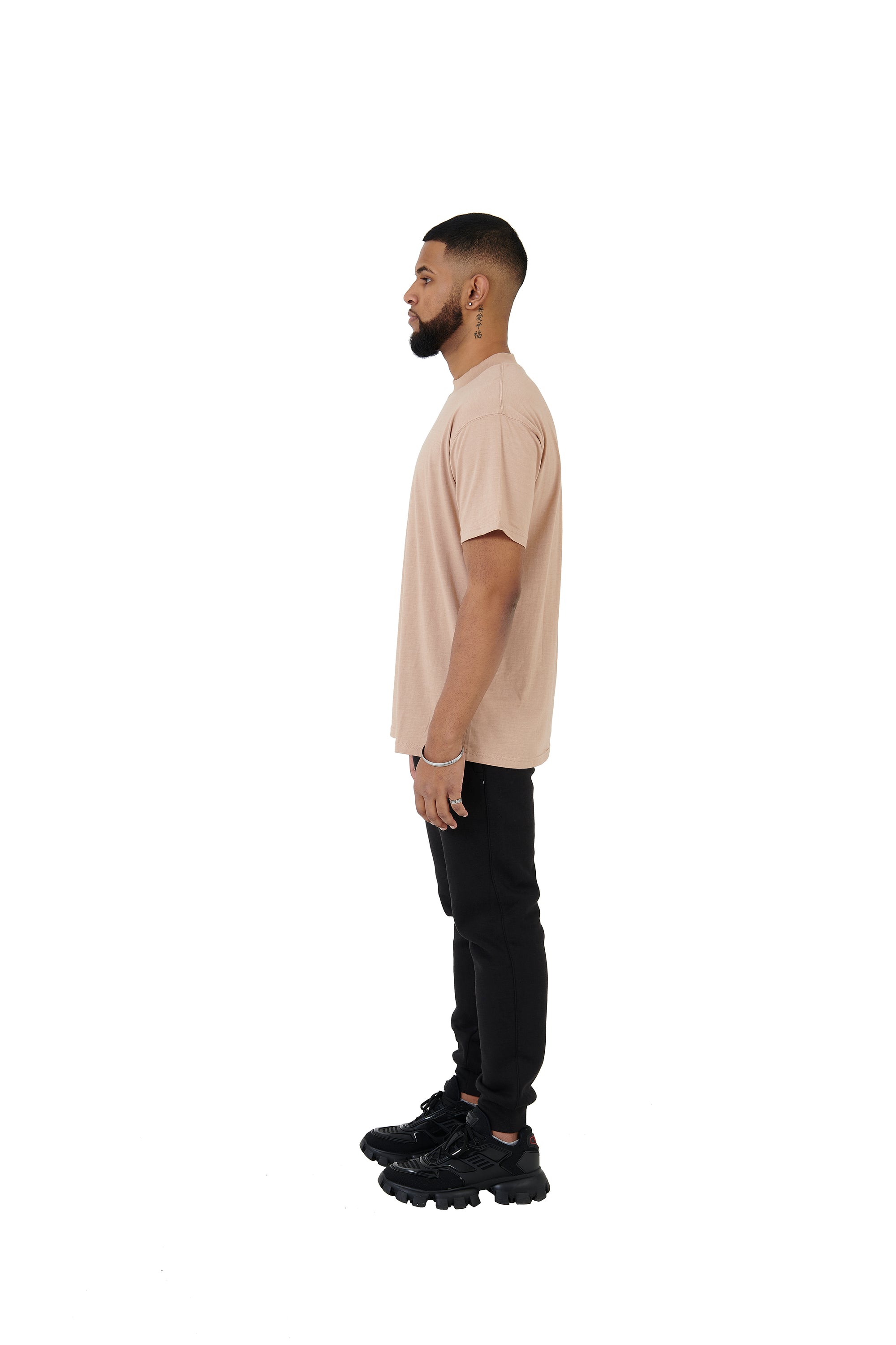 Wholesale Plain Beige Oversized T-shirt and Oversized Plain Black Jogging Bottoms