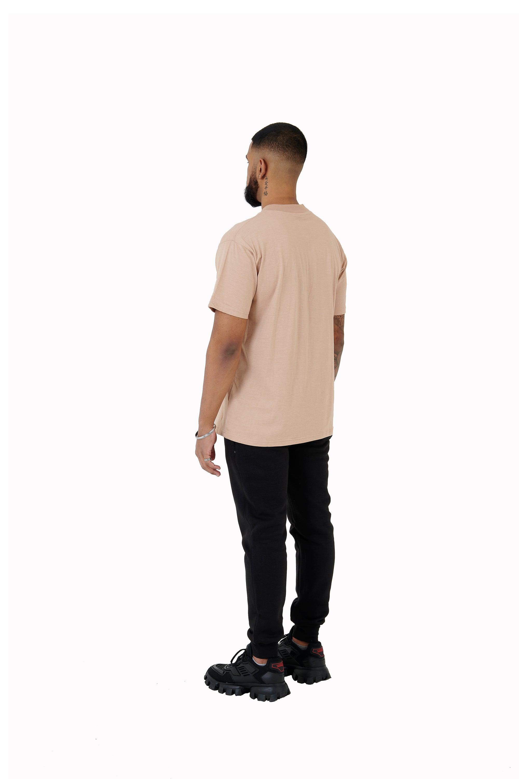 Wholesale Plain Beige Oversized T-shirt and Oversized Plain Black Jogging Bottoms