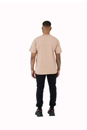 Wholesale Plain Beige Oversized T-shirt and Oversized Plain Black Jogging Bottoms