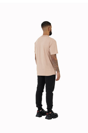 Wholesale Plain Beige Oversized T-shirt and Oversized Plain Black Jogging Bottoms