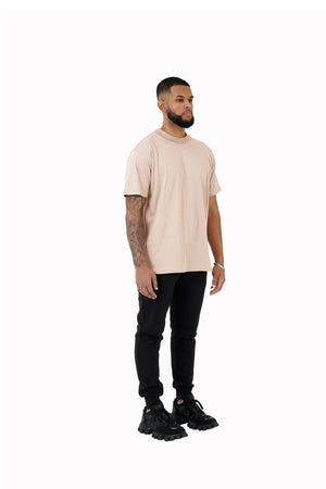 Wholesale Plain Beige Oversized T-shirt and Oversized Plain Black Jogging Bottoms