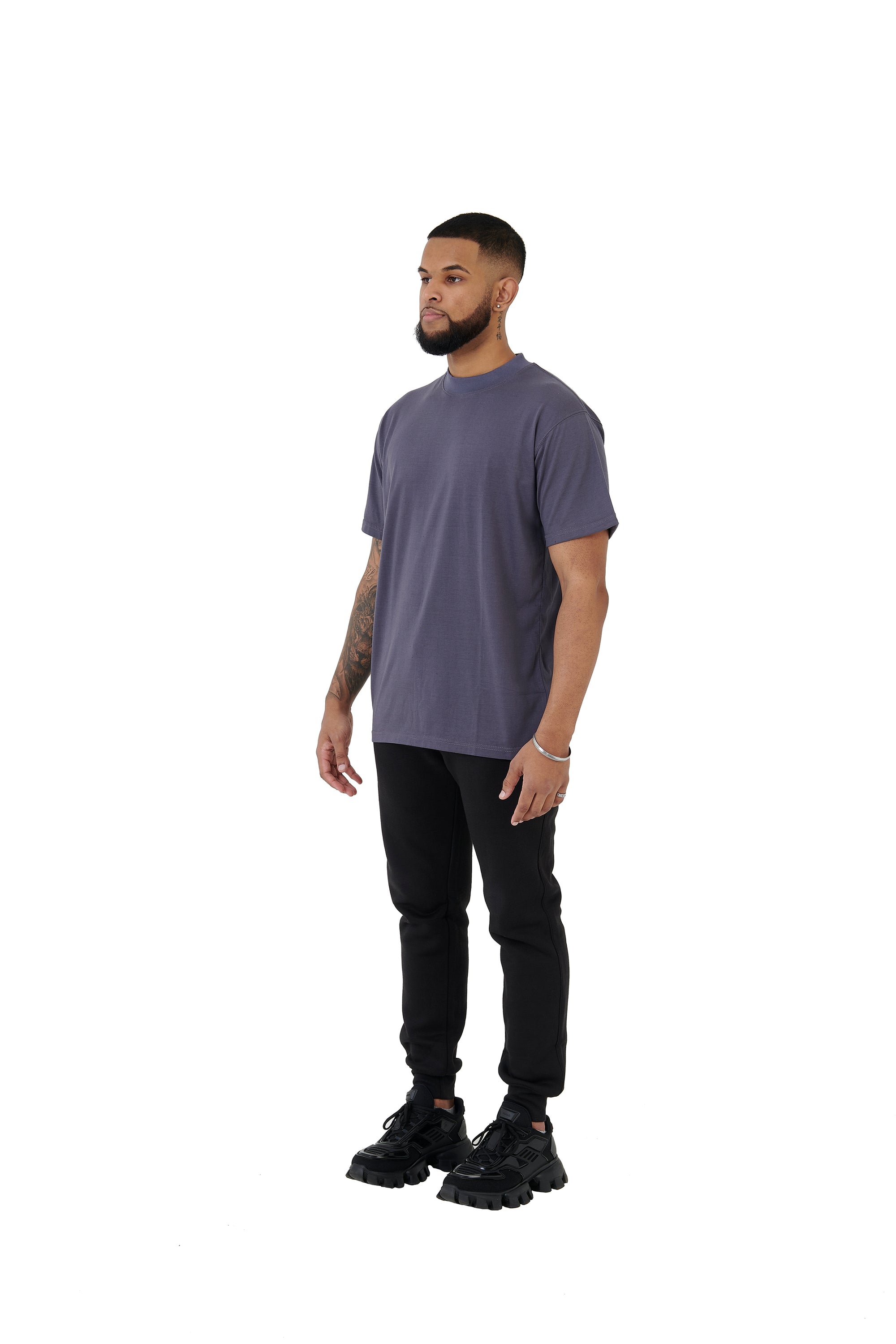 Wholesale Plain Charcoal Grey Oversized T-shirt and Oversized Plain Black Jogging Bottoms