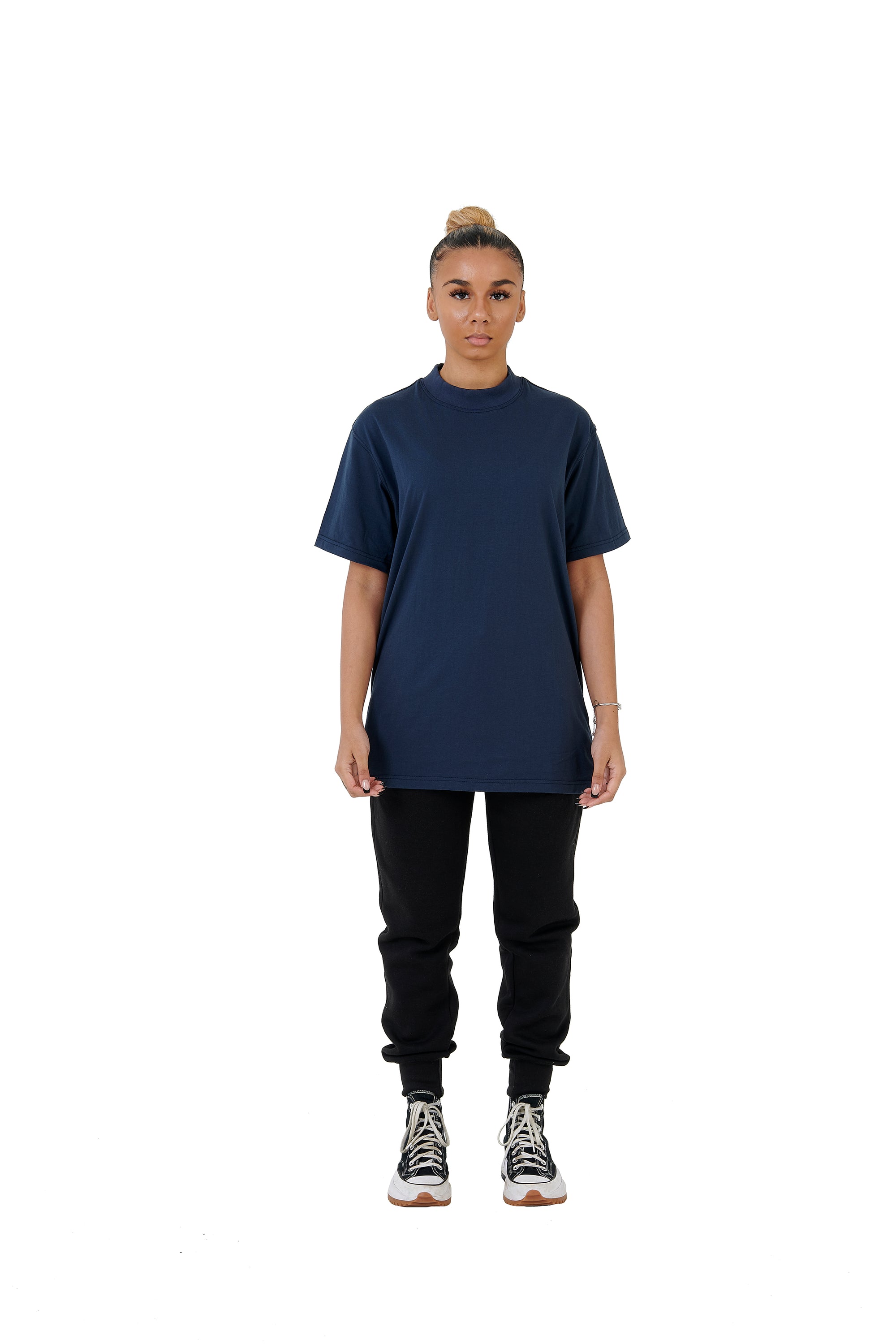 Wholesale Plain Washed Navy Oversized T-shirt and Oversized Plain Black Jogging Bottoms