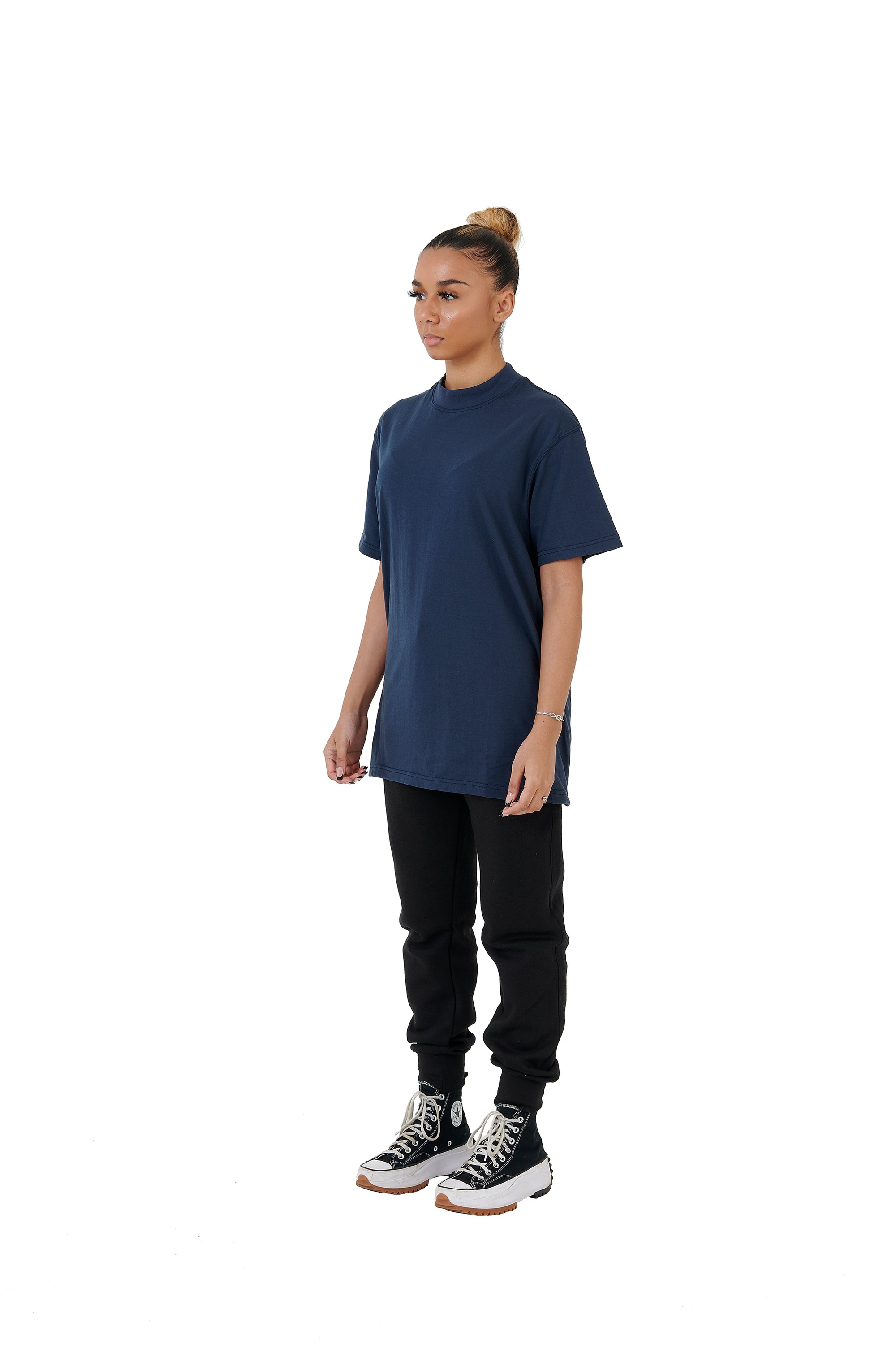 Wholesale Plain Washed Navy Oversized T-shirt and Oversized Plain Black Jogging Bottoms