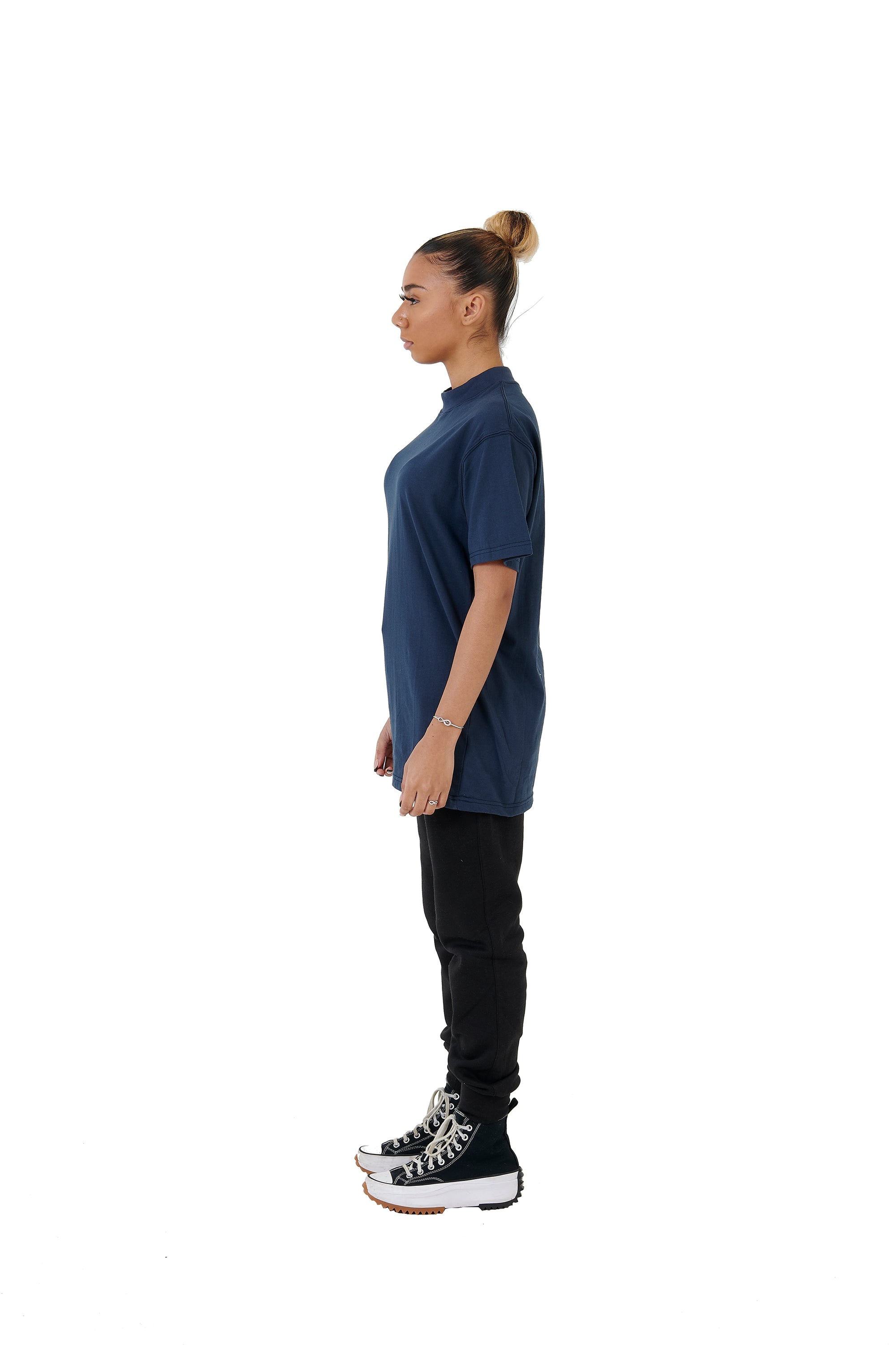 Wholesale Plain Washed Navy Oversized T-shirt and Oversized Plain Black Jogging Bottoms