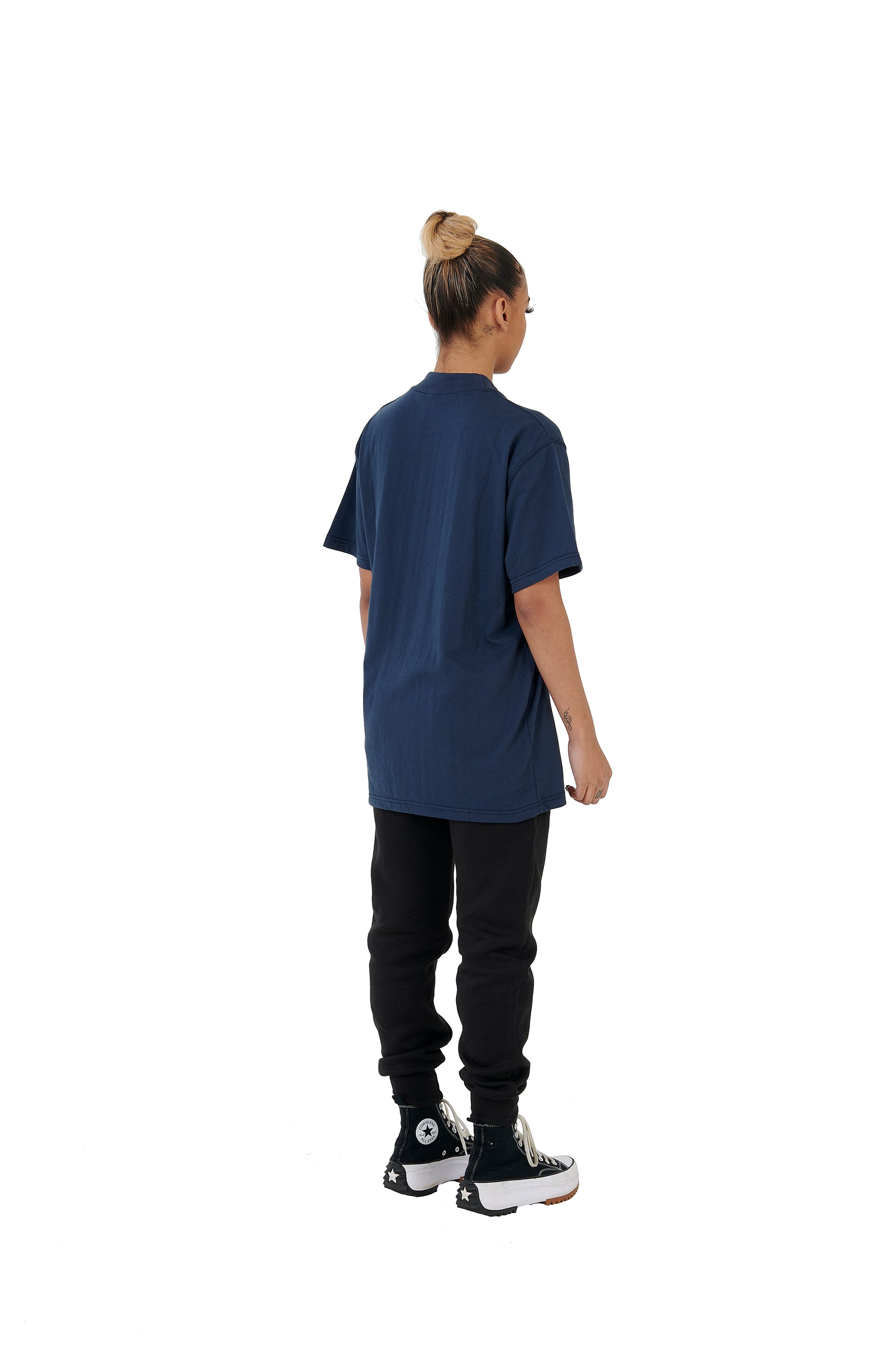 Wholesale Plain Washed Navy Oversized T-shirt and Oversized Plain Black Jogging Bottoms