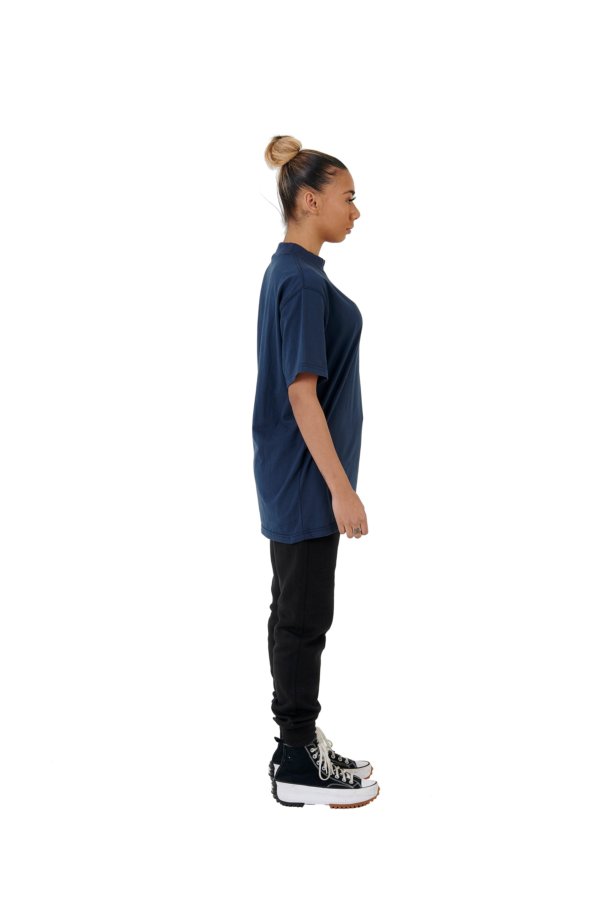 Wholesale Plain Washed Navy Oversized T-shirt and Oversized Plain Black Jogging Bottoms