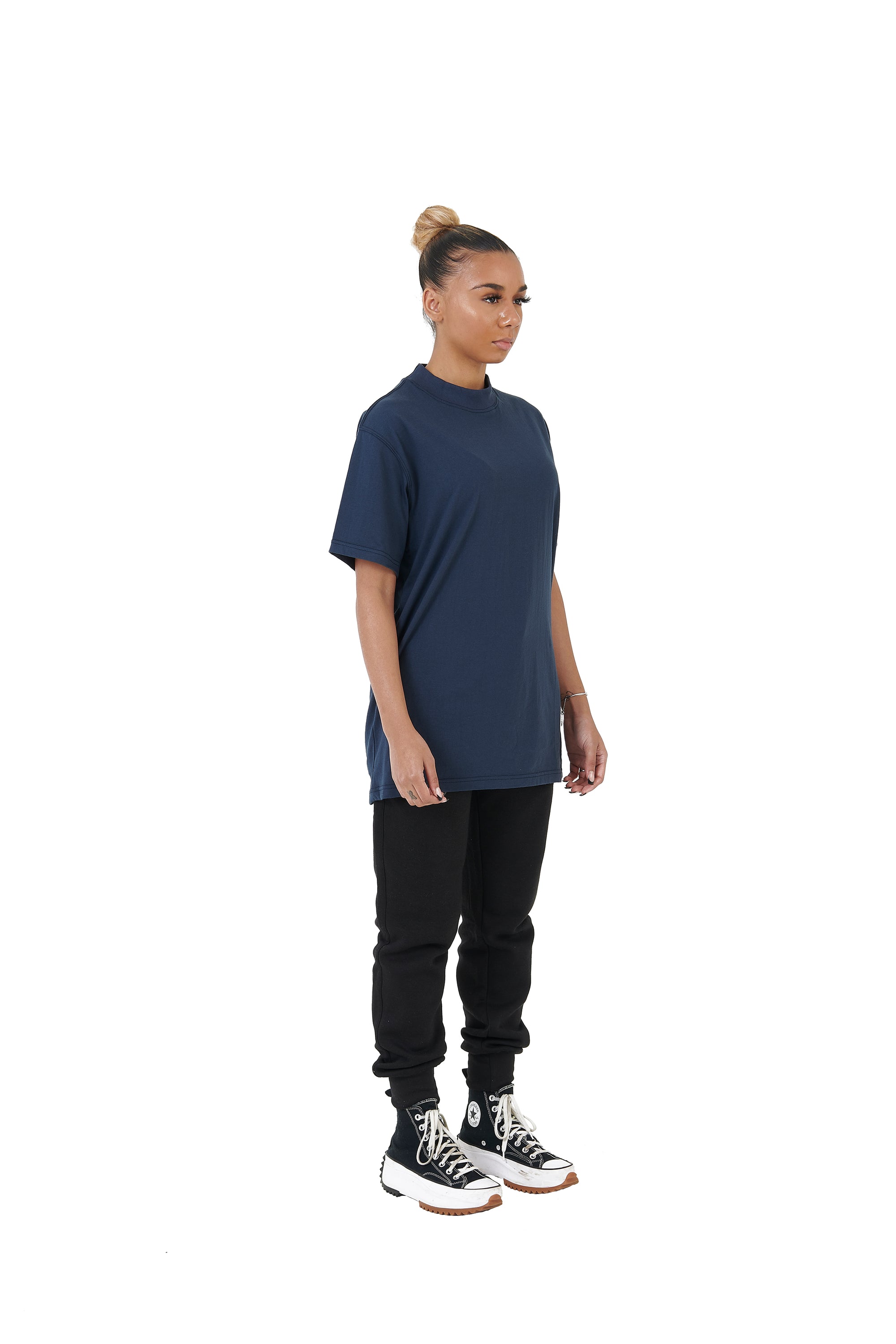 Wholesale Plain Washed Navy Oversized T-shirt and Oversized Plain Black Jogging Bottoms