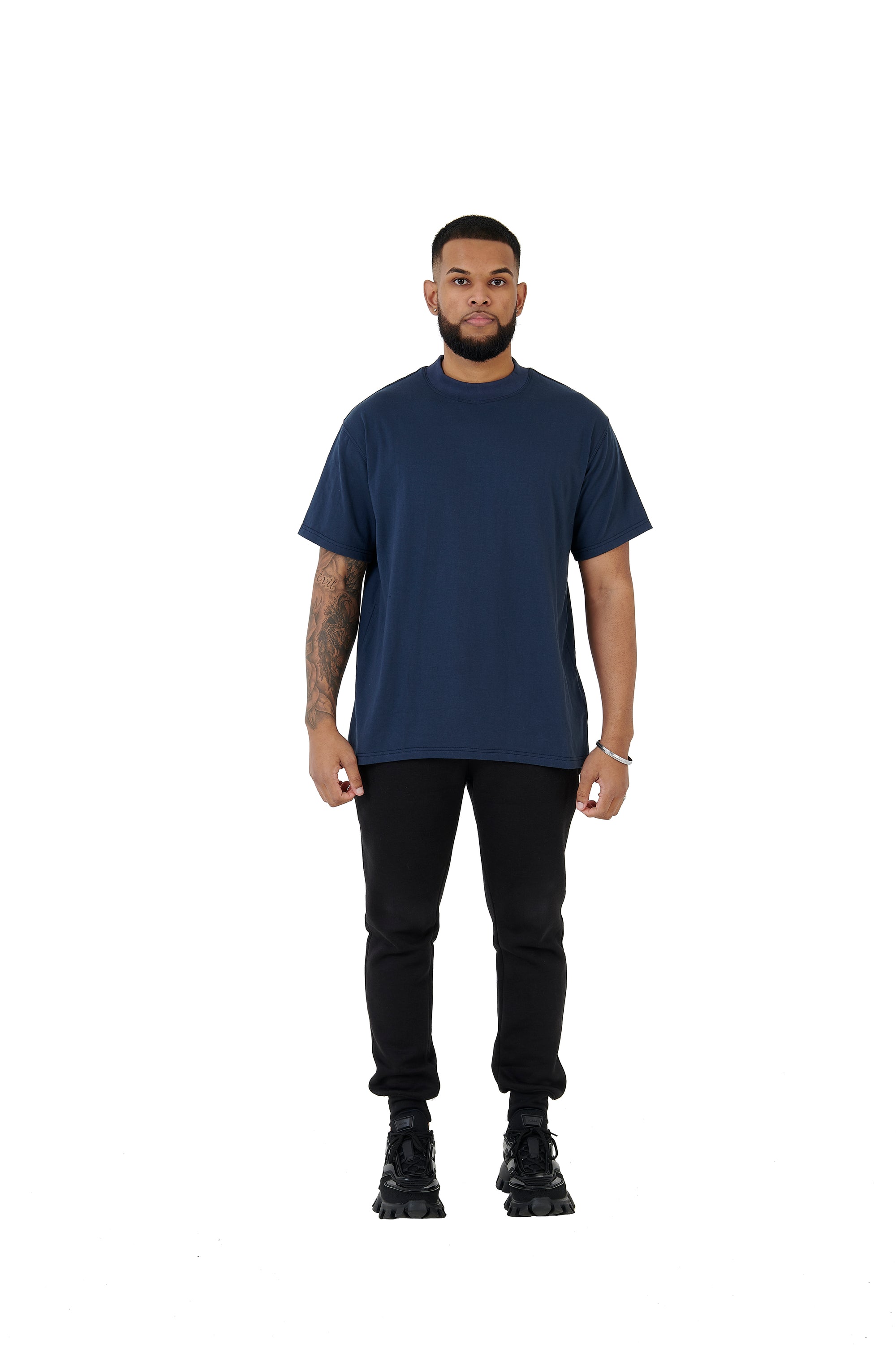 Wholesale Plain Washed Navy Oversized T-shirt and Oversized Plain Black Jogging Bottoms