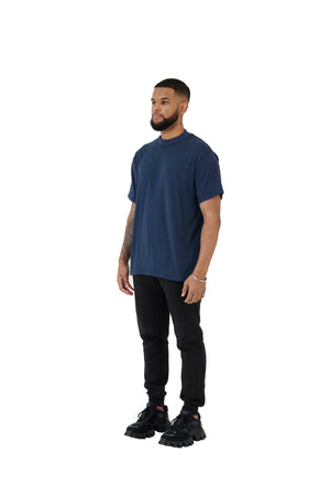 Wholesale Plain Washed Navy Oversized T-shirt and Oversized Plain Black Jogging Bottoms