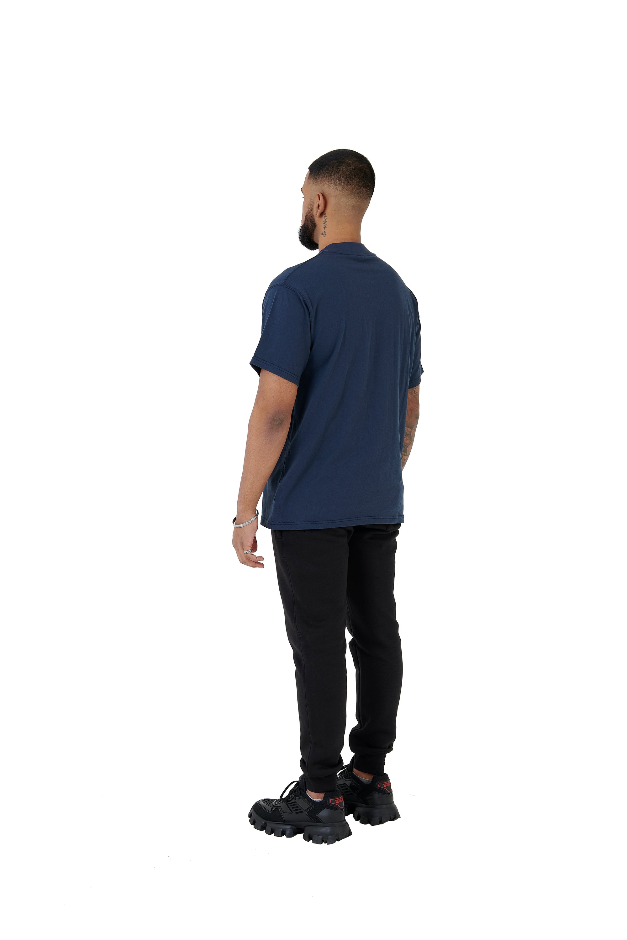 Wholesale Plain Washed Navy Oversized T-shirt and Oversized Plain Black Jogging Bottoms