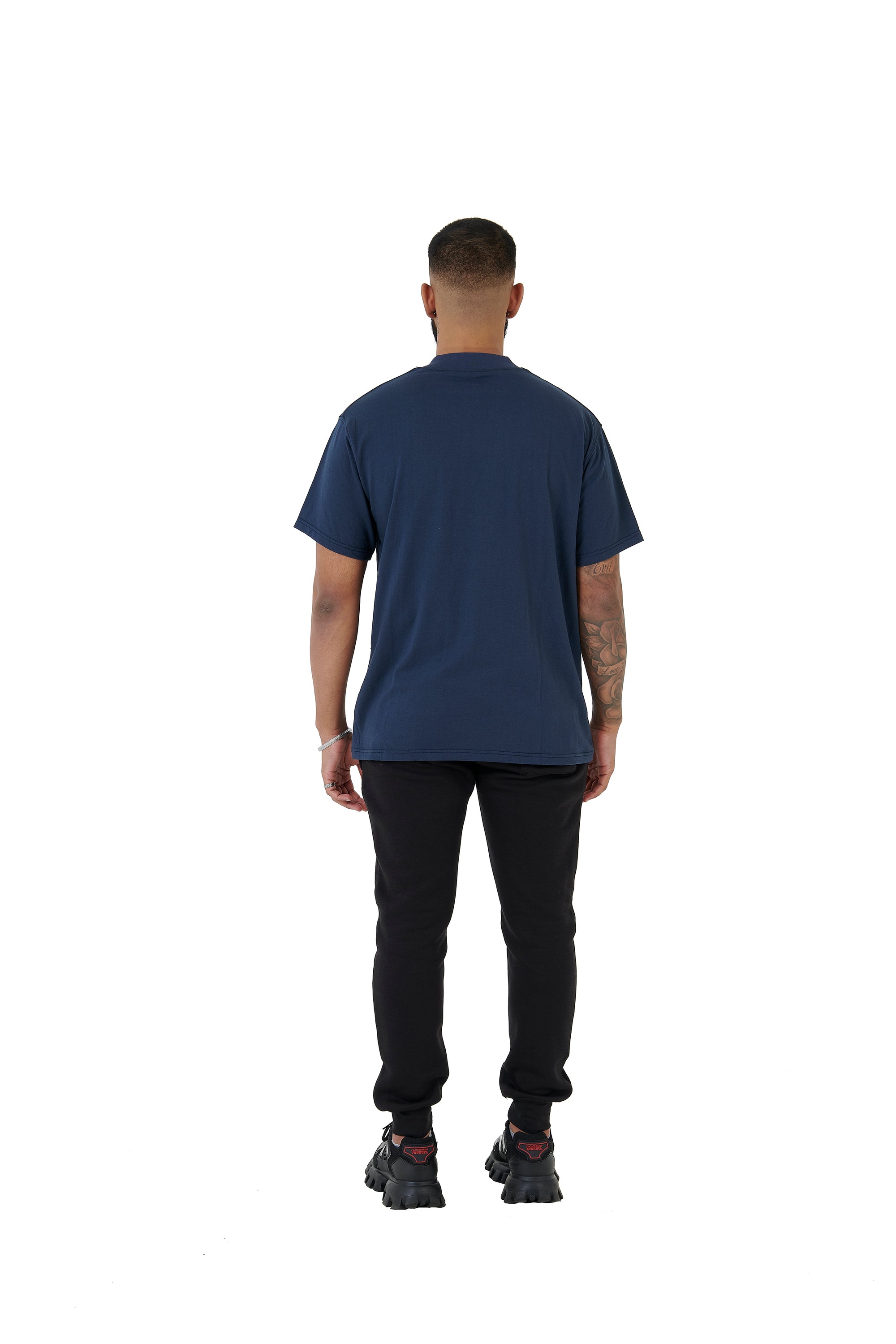 Wholesale Plain Washed Navy Oversized T-shirt and Oversized Plain Black Jogging Bottoms