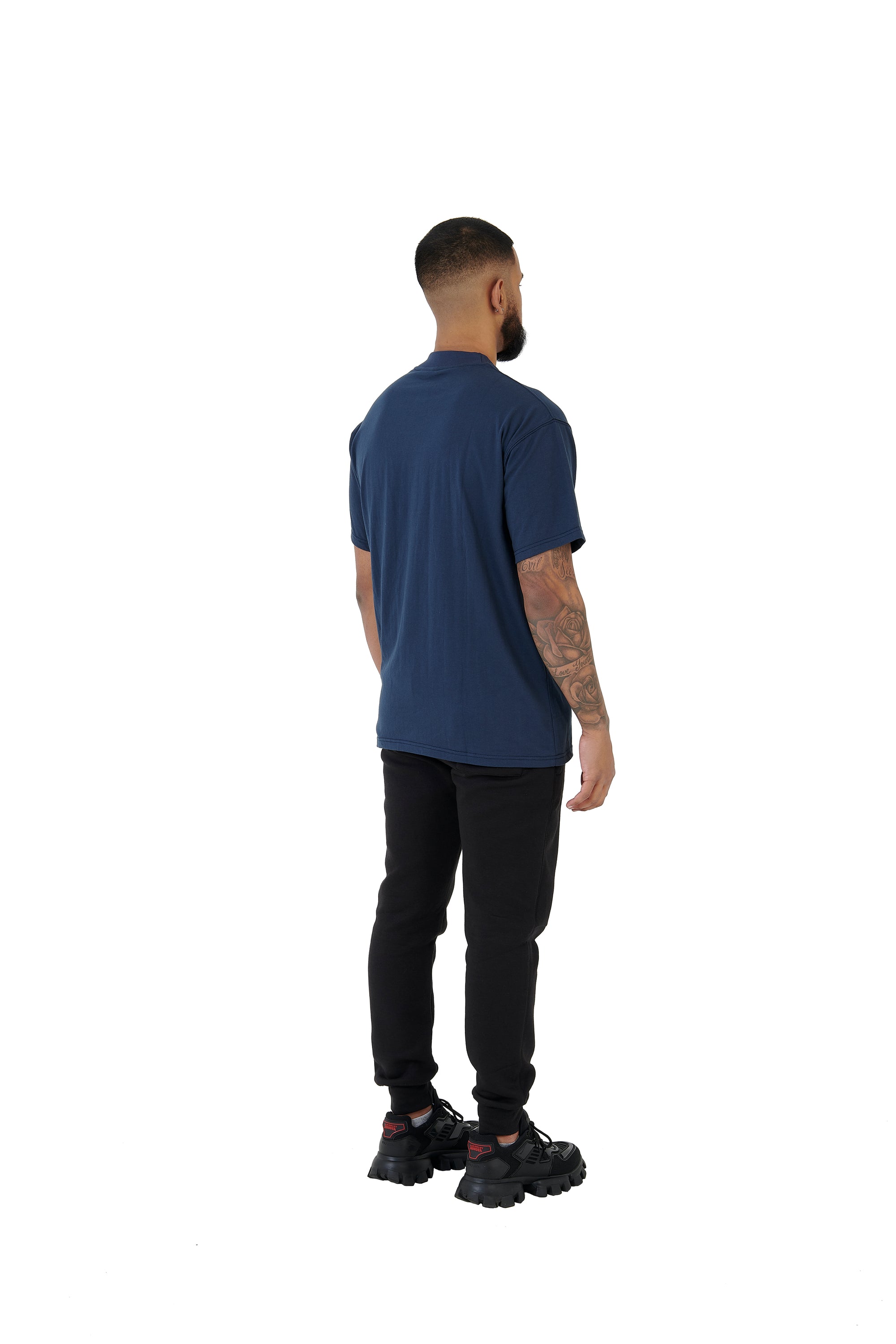 Wholesale Plain Washed Navy Oversized T-shirt and Oversized Plain Black Jogging Bottoms