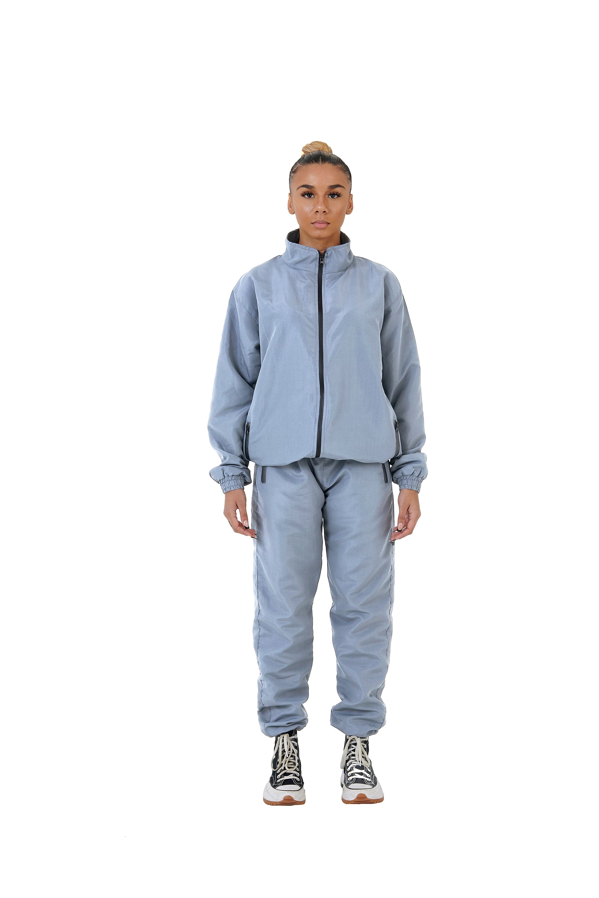 Wholesale Plain Grey Over Sized Nylon Jacket and Grey Over Sized Nylon Jogging Bottoms