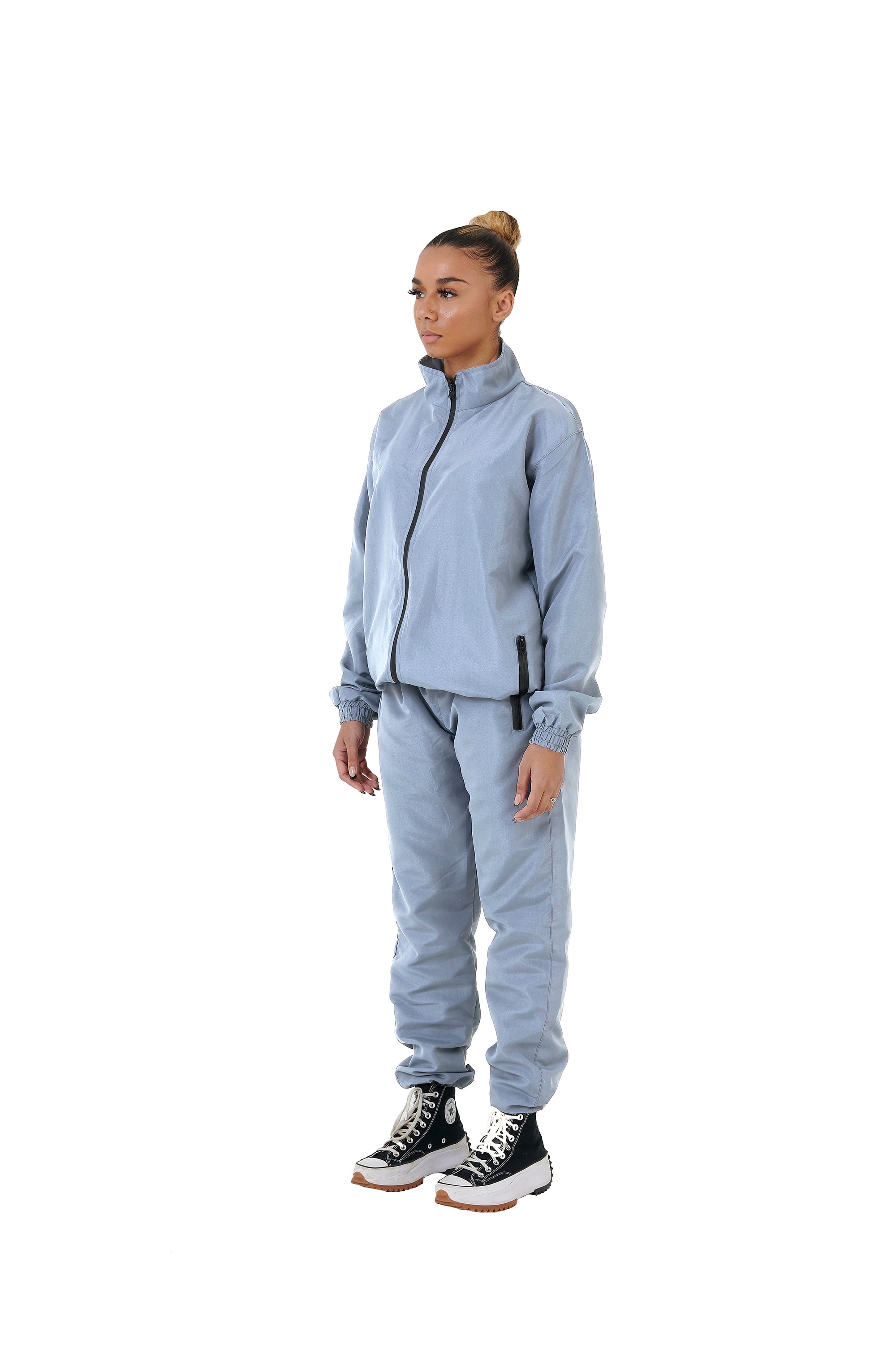 Wholesale Plain Grey Over Sized Nylon Jacket and Grey Over Sized Nylon Jogging Bottoms