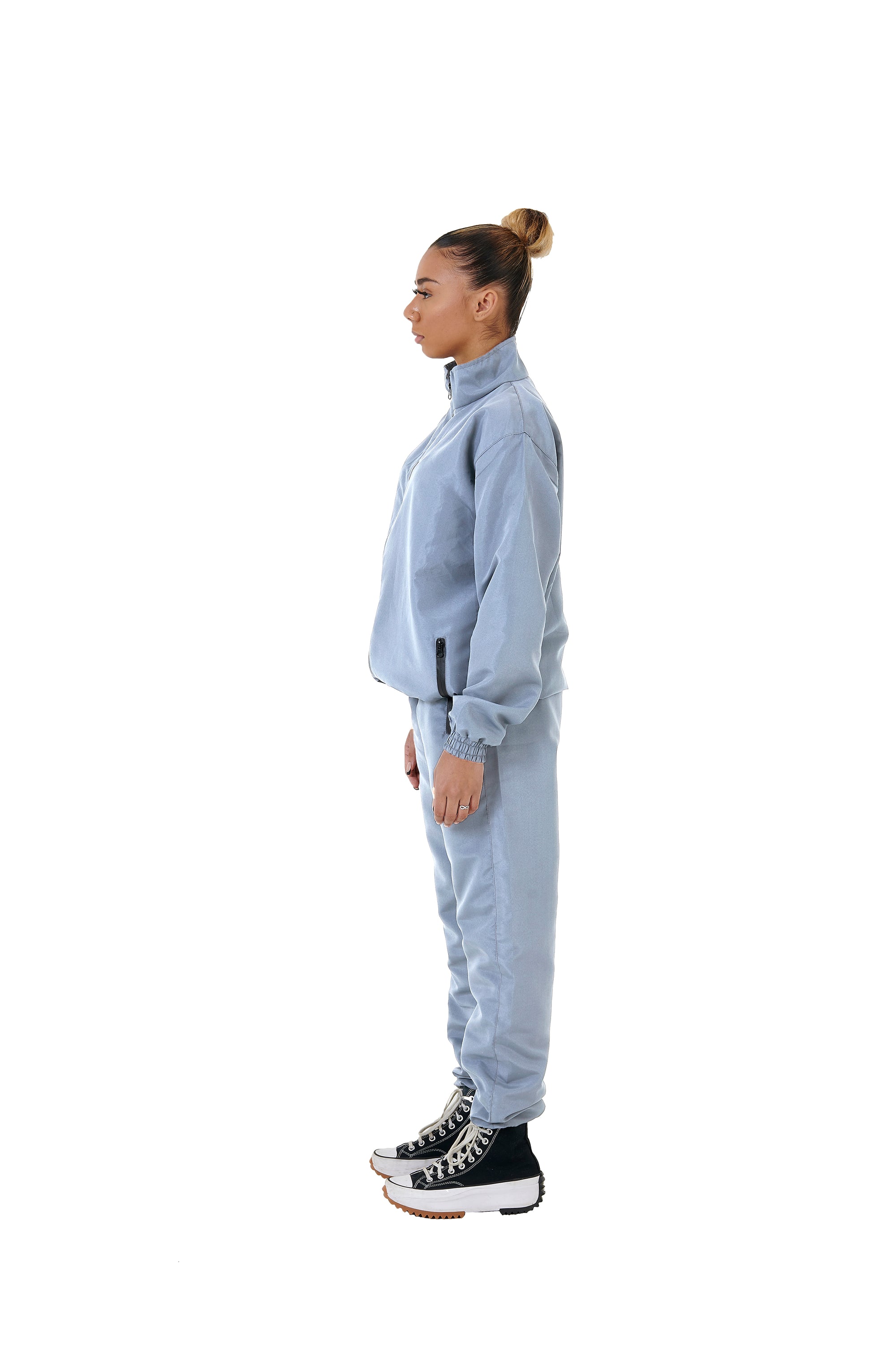 Wholesale Plain Grey Over Sized Nylon Jacket and Grey Over Sized Nylon Jogging Bottoms