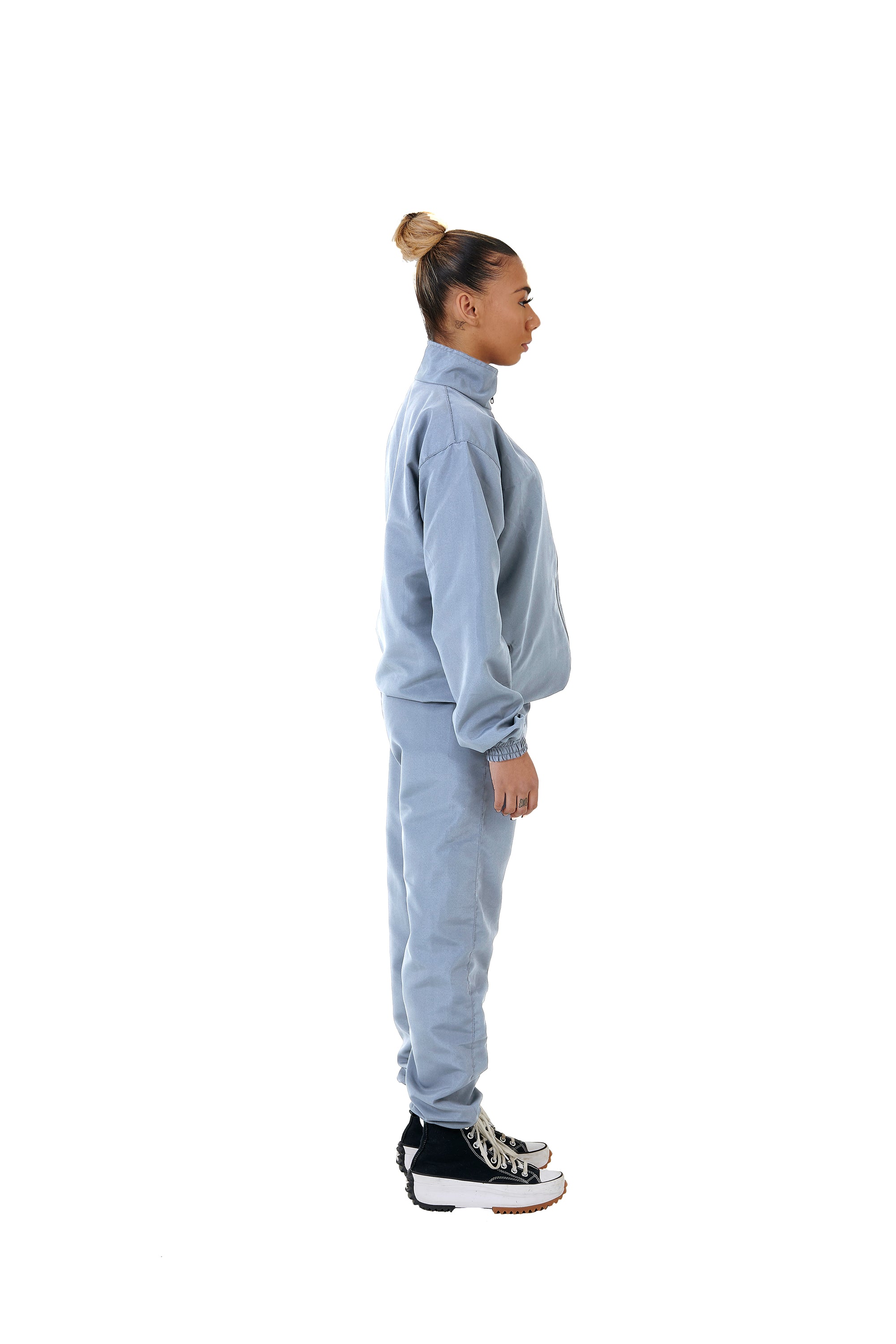 Wholesale Plain Grey Over Sized Nylon Jacket and Grey Over Sized Nylon Jogging Bottoms