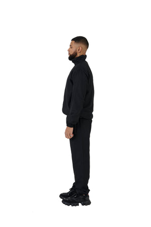 Wholesale Plain Black Over Sized Nylon Jacket and Black Over Sized Nylon Jogging Bottoms