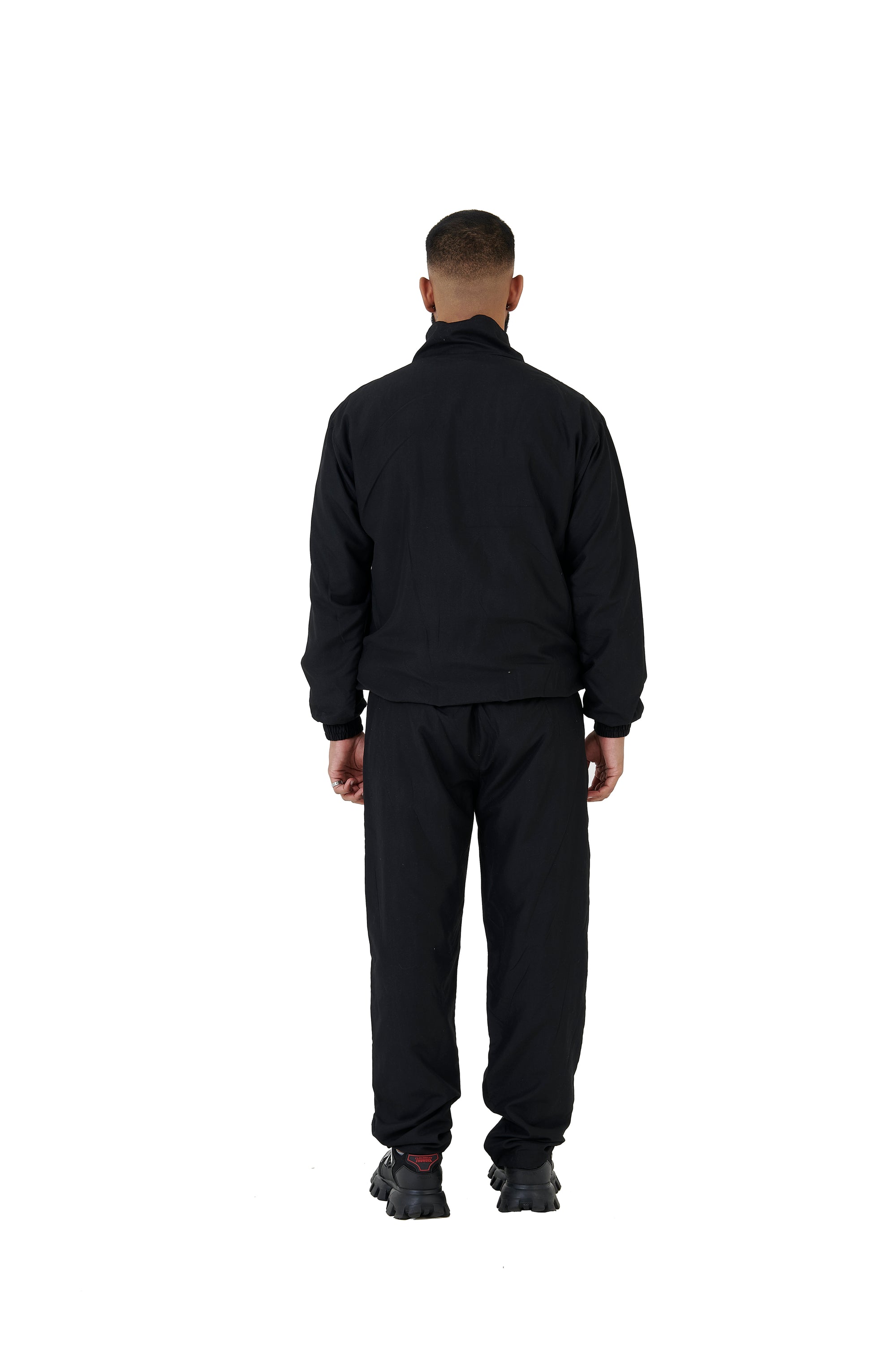 Wholesale Plain Black Over Sized Nylon Jacket and Black Over Sized Nylon Jogging Bottoms