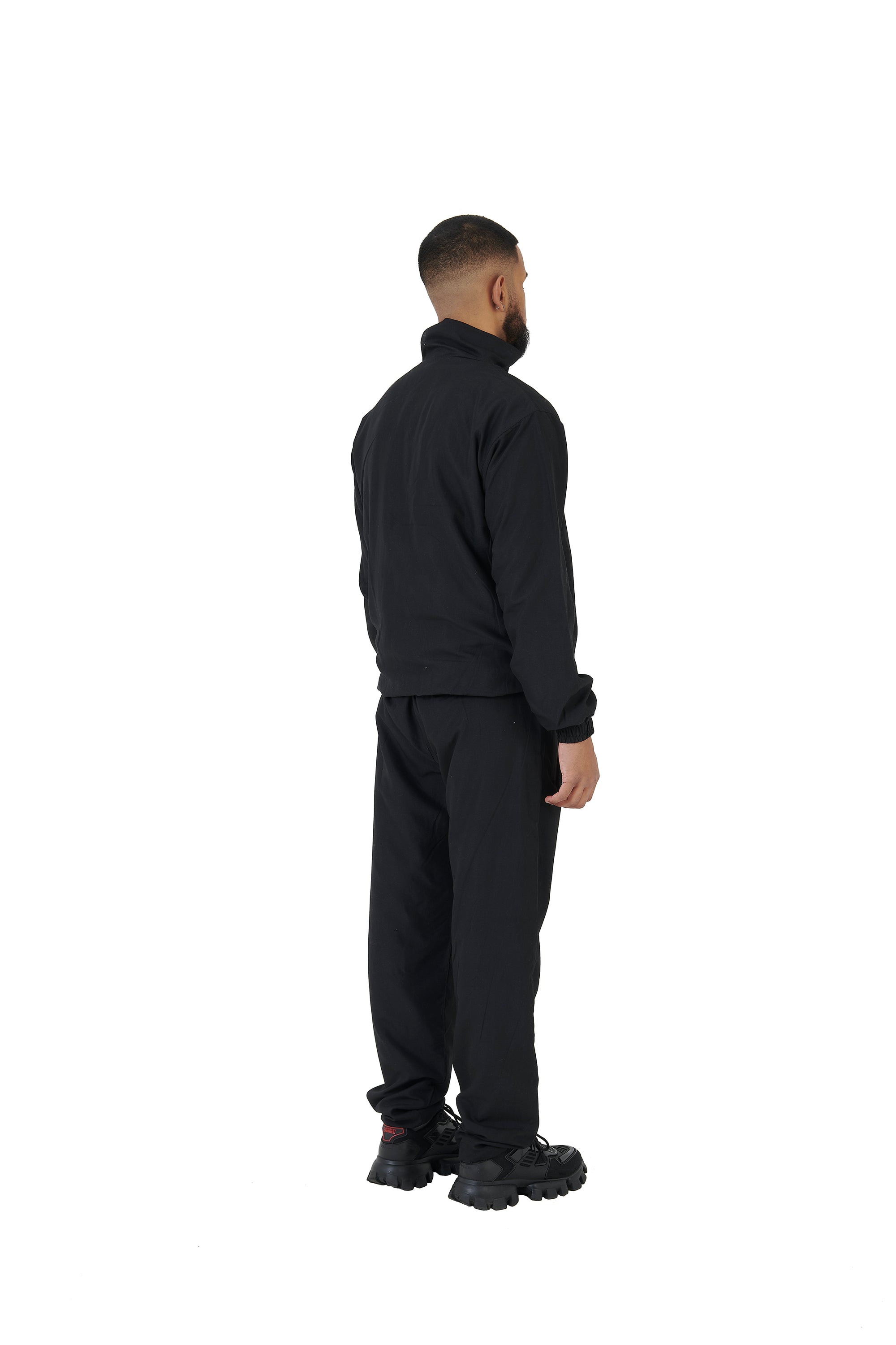 Wholesale Plain Black Over Sized Nylon Jacket and Black Over Sized Nylon Jogging Bottoms