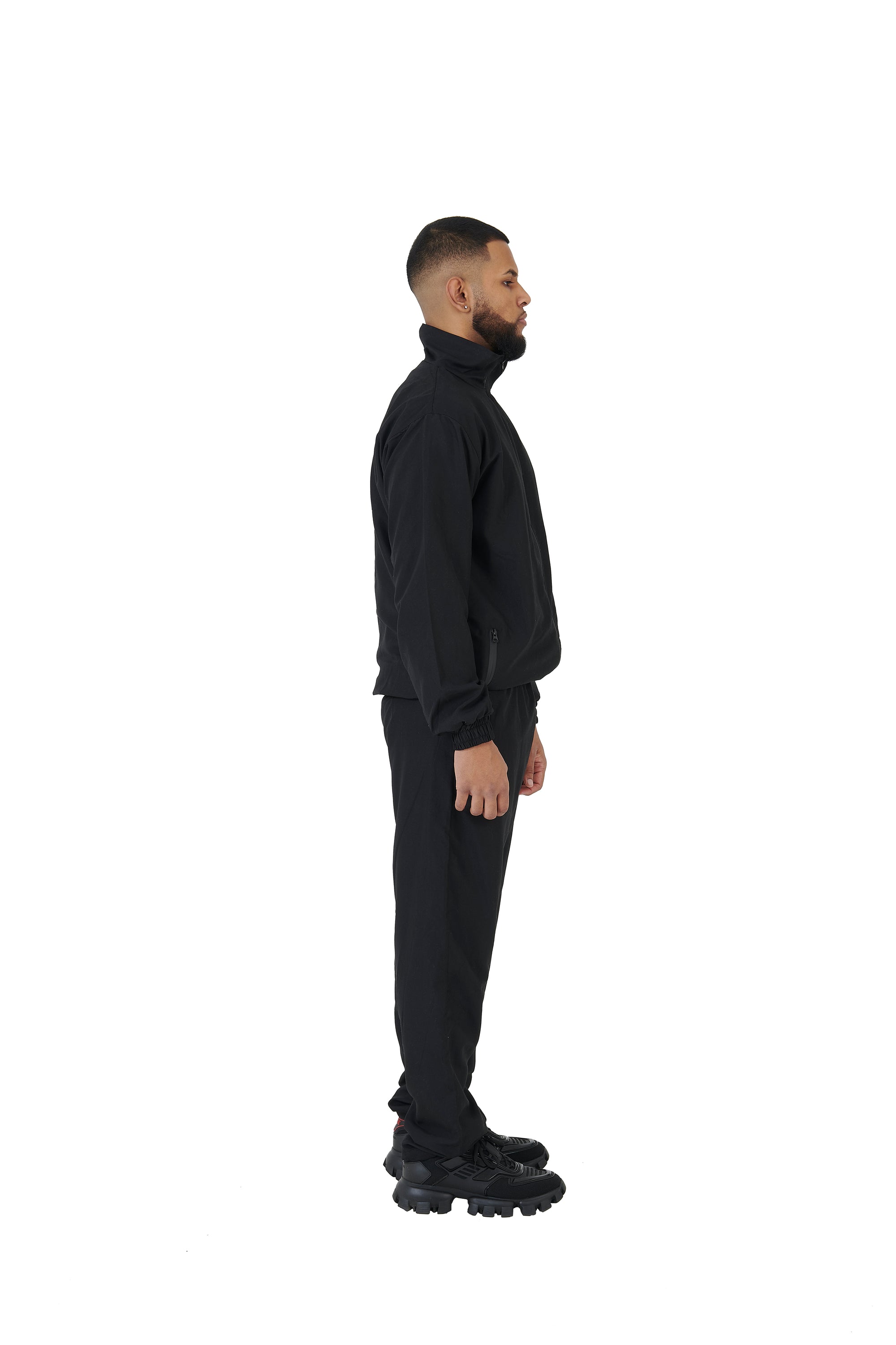 Wholesale Plain Black Over Sized Nylon Jacket and Black Over Sized Nylon Jogging Bottoms