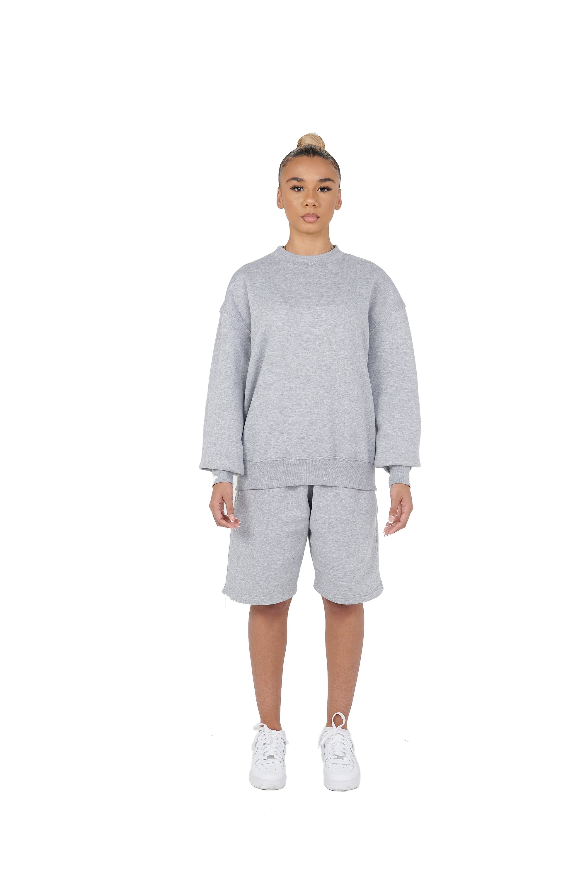 Wholesale Plain Grey Over Sized Sweatshirt and Grey Over Sized Shorts.