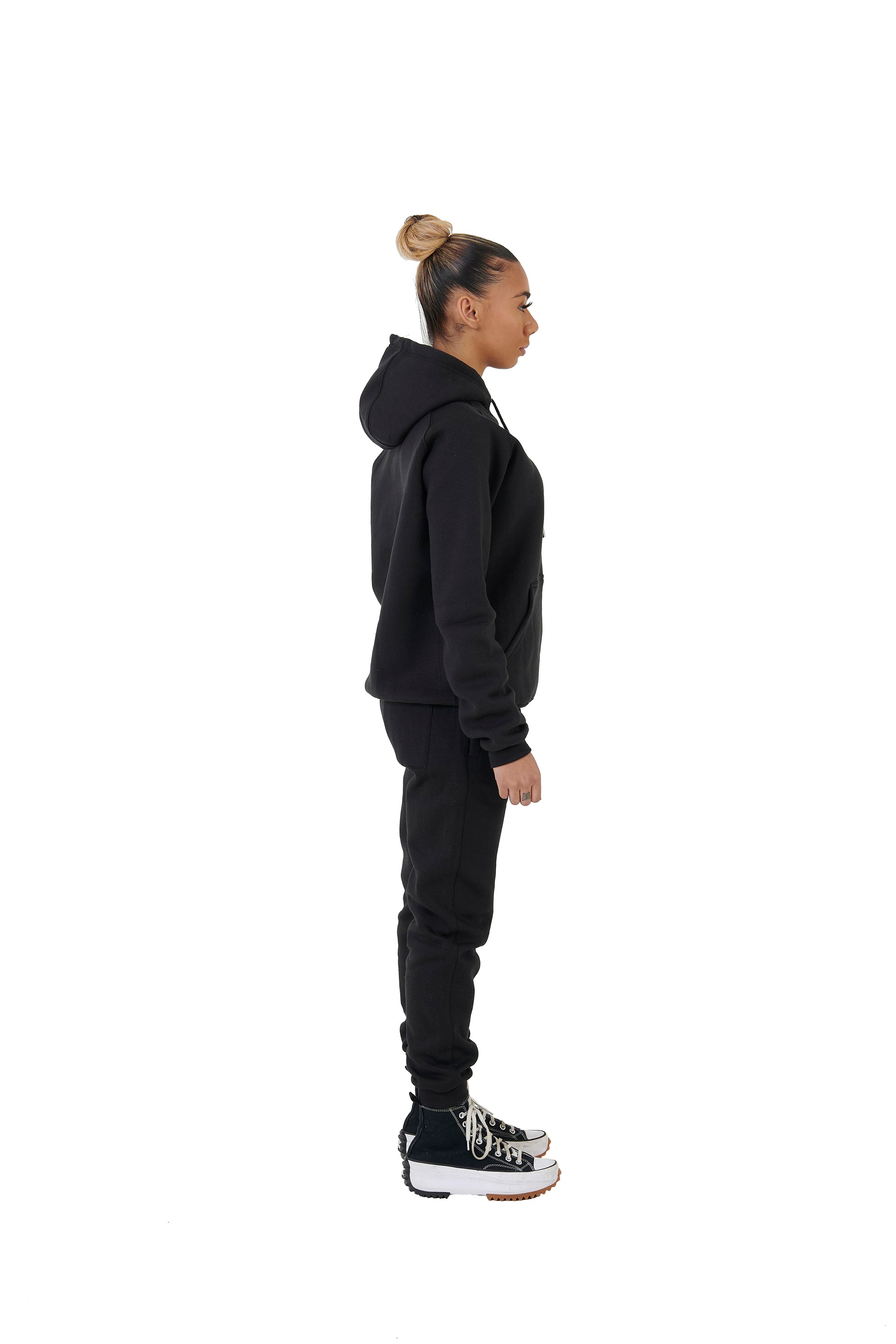 Wholesale Plain Black Slim Relaxed Fit Hoodie and Black Slim Fit Jogging Bottoms