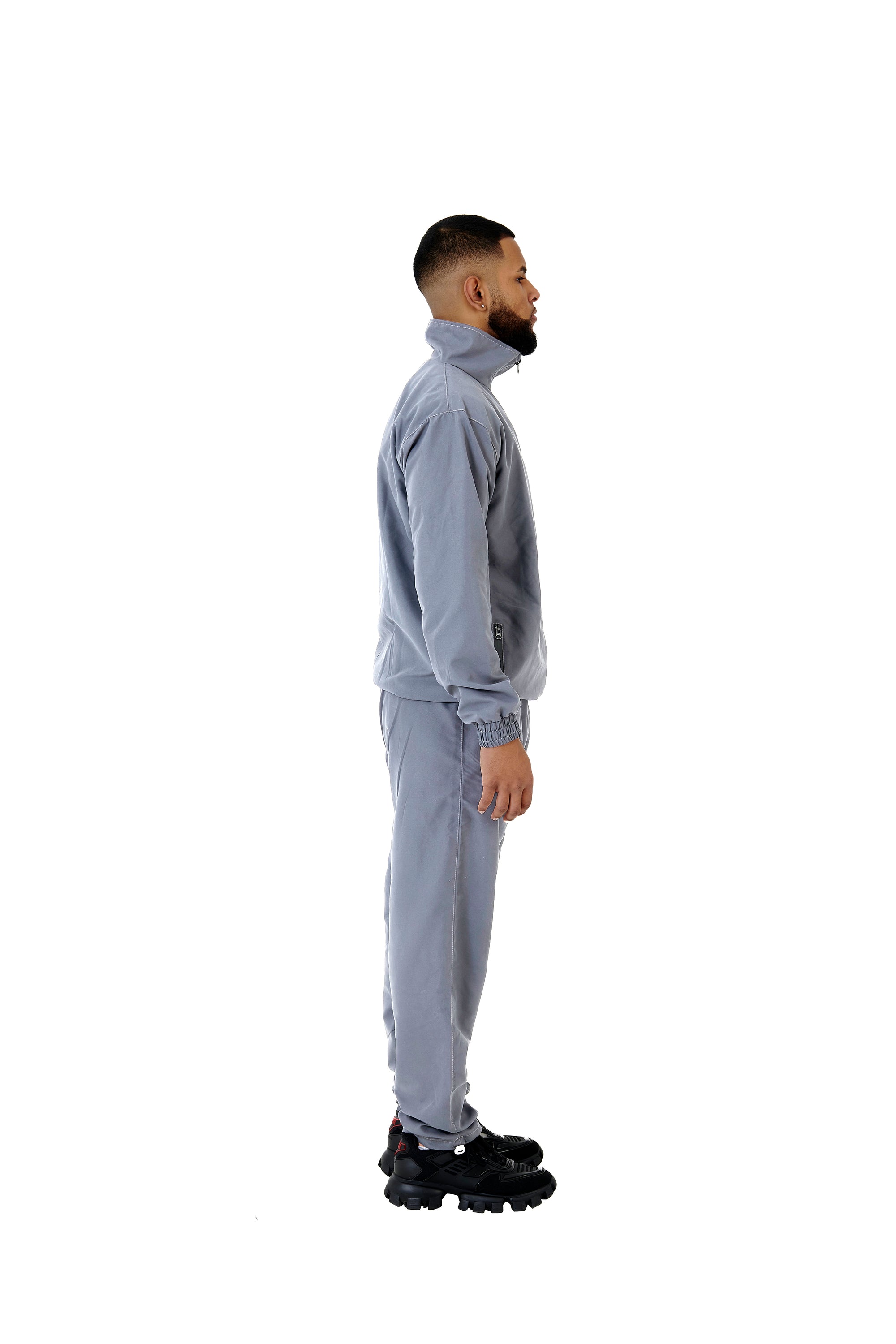 Wholesale Plain Grey Over Sized Nylon Jacket and Grey Over Sized Nylon Jogging Bottoms