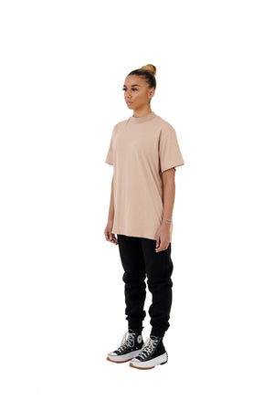 Wholesale Plain Beige Oversized T-shirt and Oversized Plain Black Jogging Bottoms