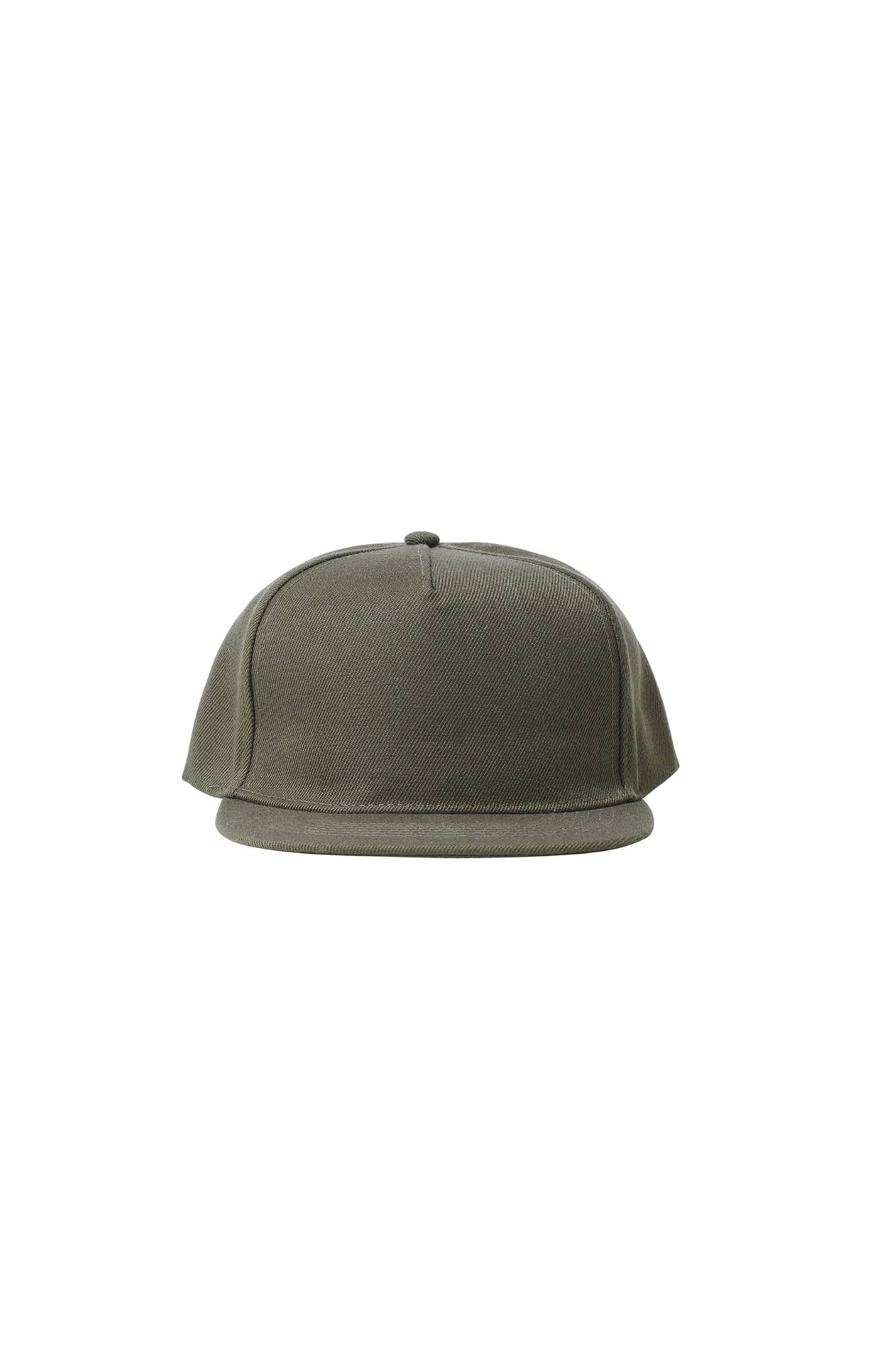 The Flat Peak Snap Back features visible stitching and adjustable back is available at wholesale prices 