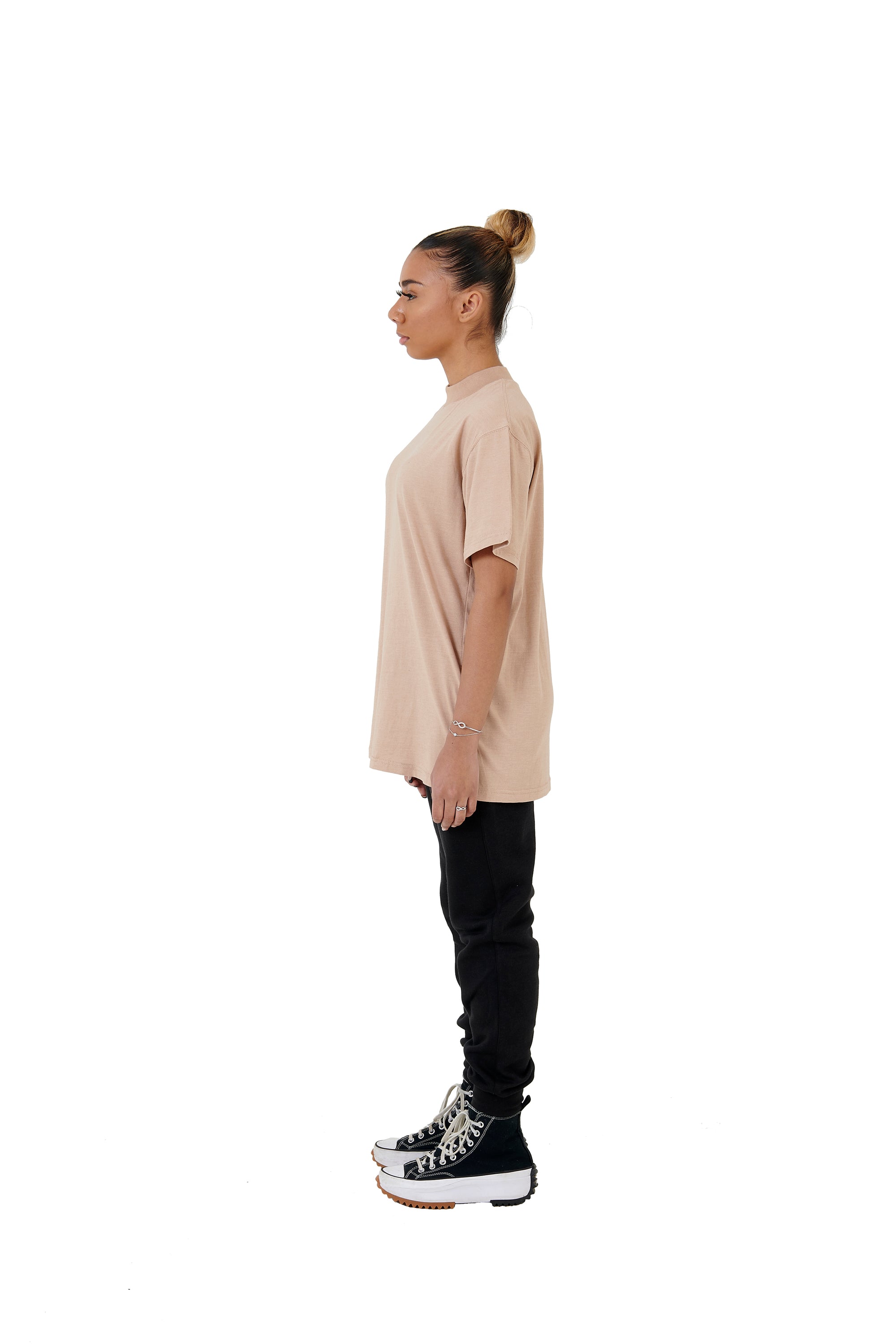 Wholesale Plain Beige Oversized T-shirt and Oversized Plain Black Jogging Bottoms