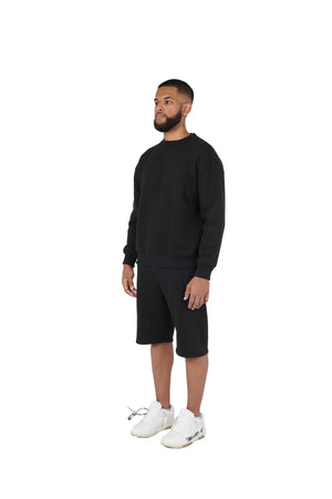 Wholesale Plain Black Over Sized Sweatshirt and Black Over Sized Shorts.