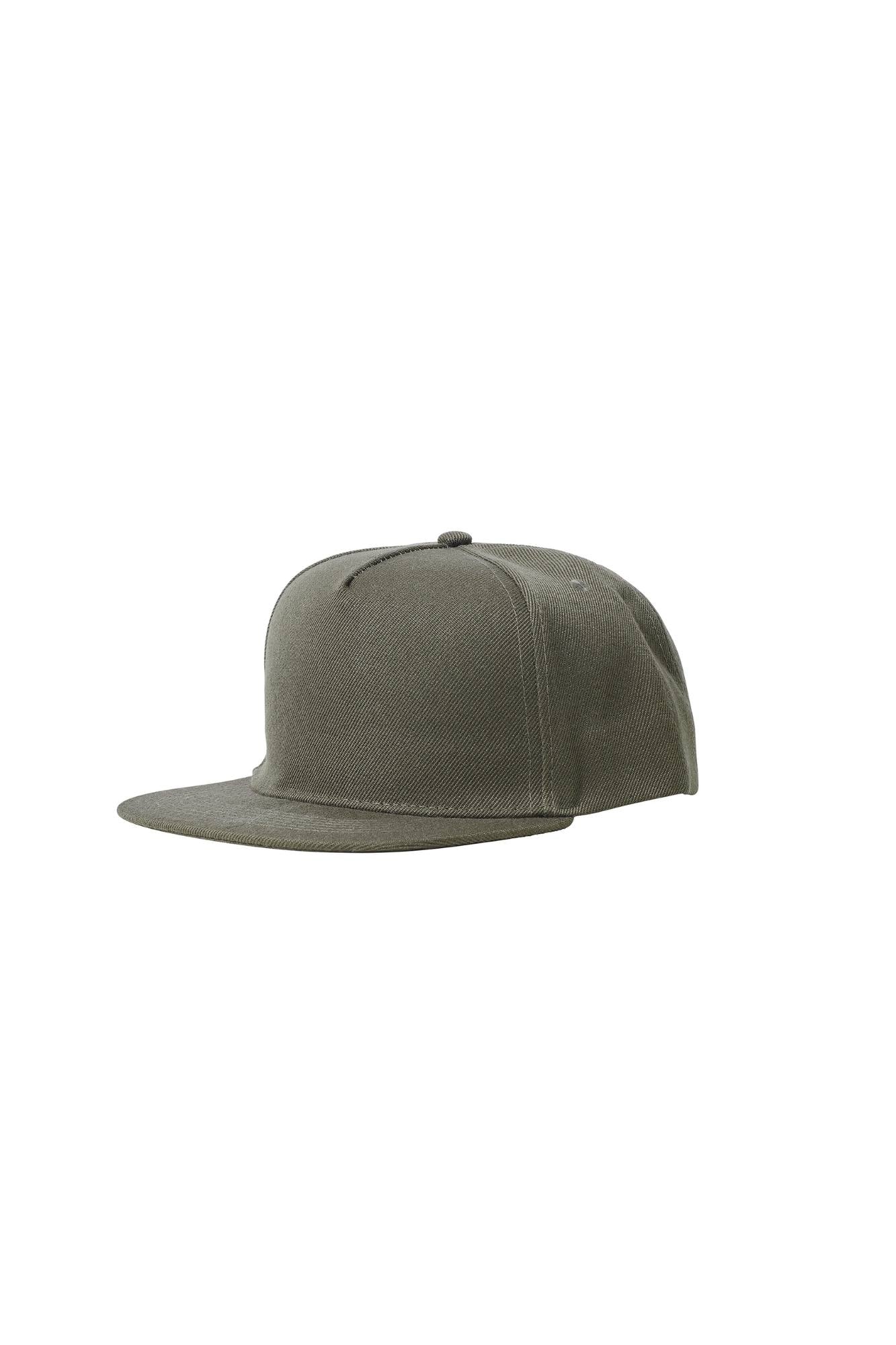 The Flat Peak Snap Back features visible stitching and adjustable back is available at wholesale prices 