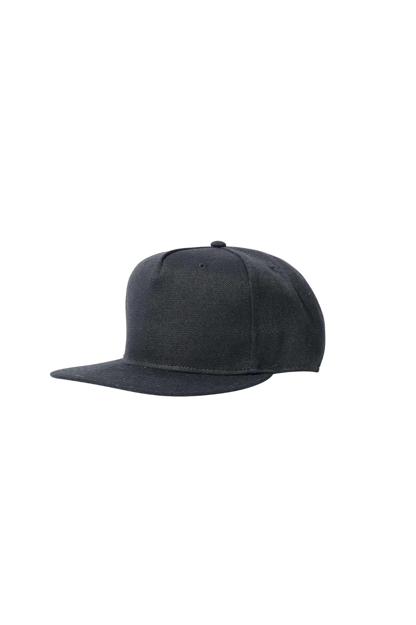 The Flat Peak Snap Back features visible stitching and is available at wholesale prices 