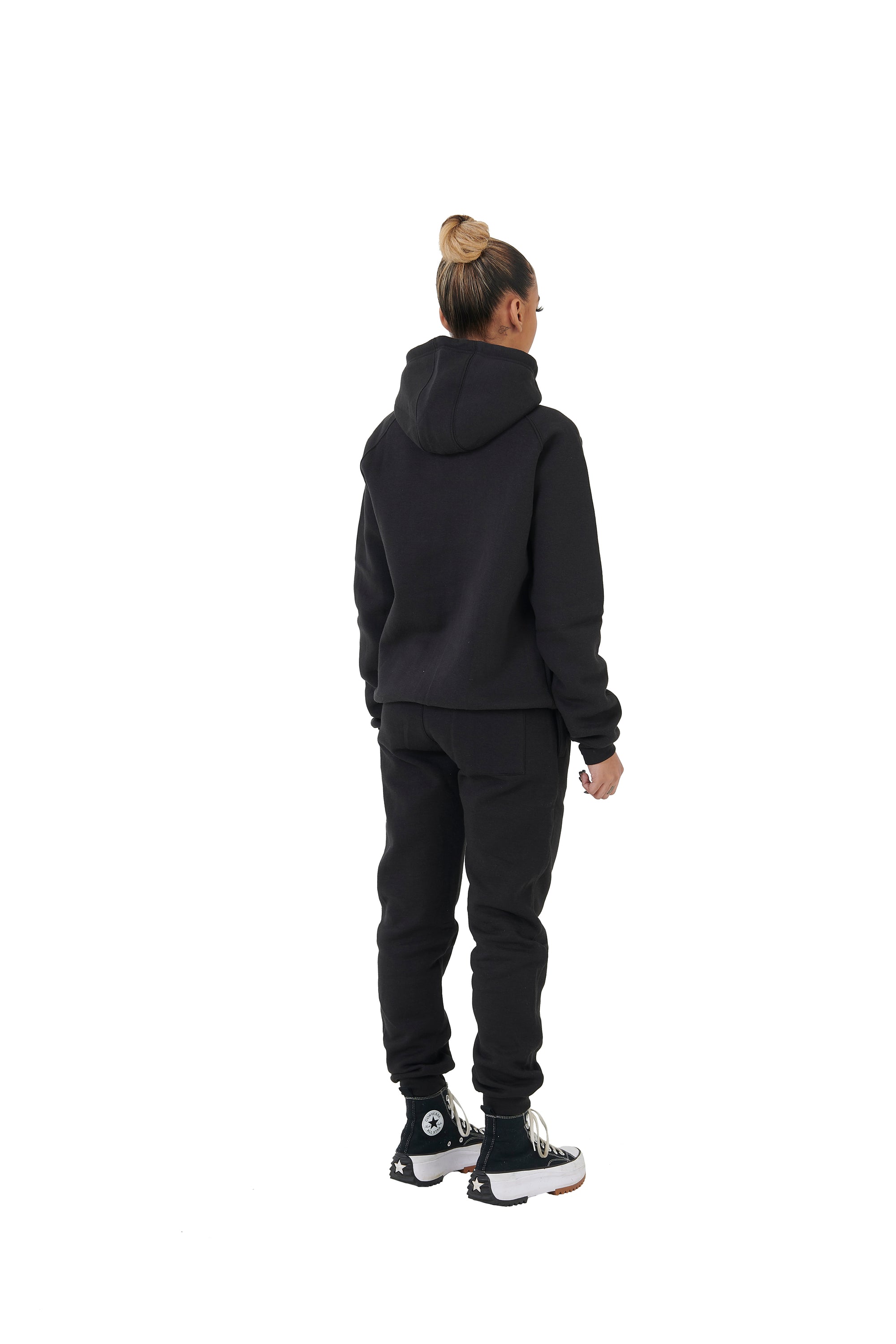 Wholesale Plain Black Slim Relaxed Fit Hoodie and Black Slim Fit Jogging Bottoms