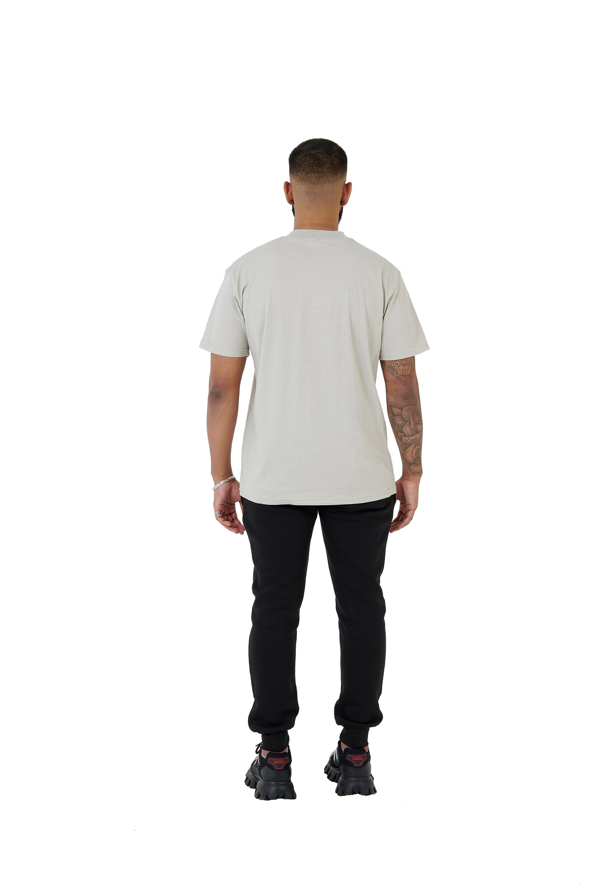 Wholesale Plain Stone Grey Oversized T-shirt and Oversized Plain Black Jogging Bottoms