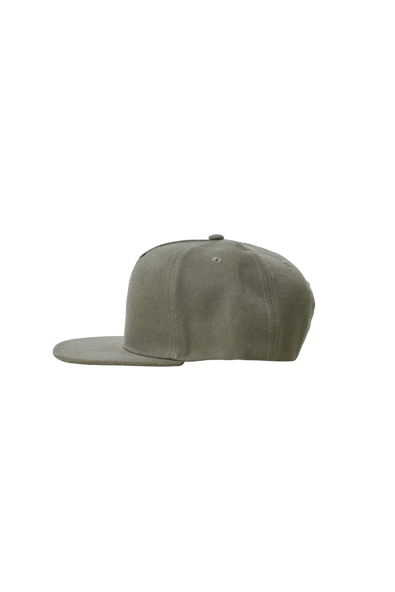 The Flat Peak Snap Back features visible stitching and adjustable back is available at wholesale prices 