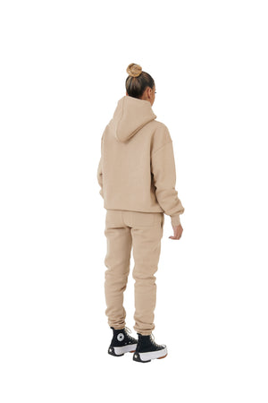 Wholesale Plain Beige Over Sized Jogging Bottoms and Plain Beige Oversized Hoodie