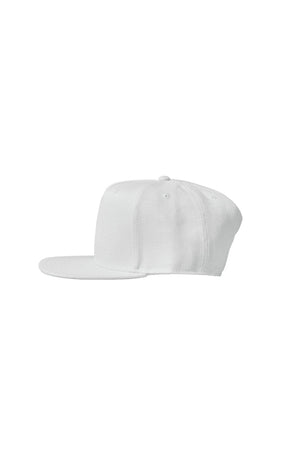 The Flat Peak Snap Back features visible stitching and adjustable back is available at wholesale prices 