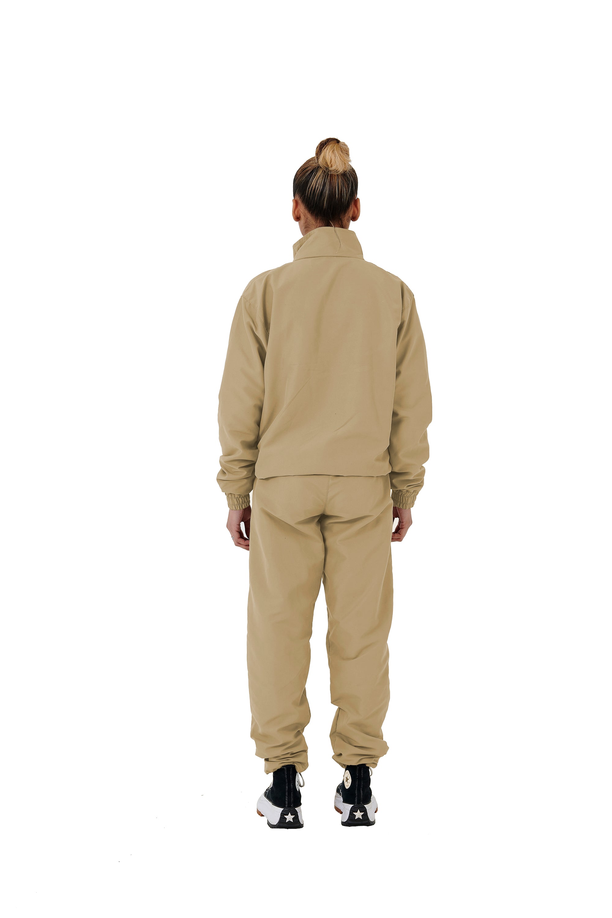 Wholesale Plain Beige Over Sized Nylon Jacket and Beige Over Sized Nylon Jogging Bottoms