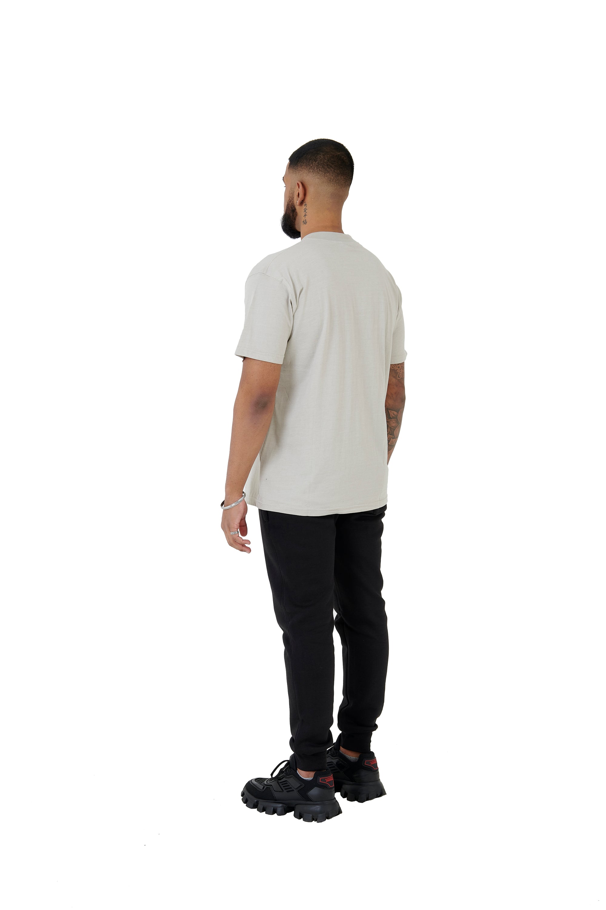 Wholesale Plain Stone Grey Oversized T-shirt and Oversized Plain Black Jogging Bottoms