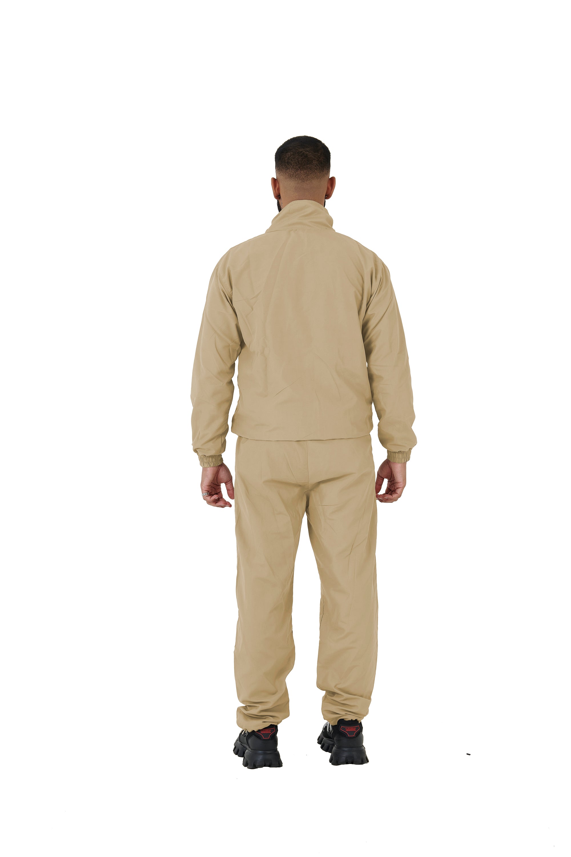 Wholesale Plain Beige Over Sized Nylon Jacket and Beige Over Sized Nylon Jogging Bottoms