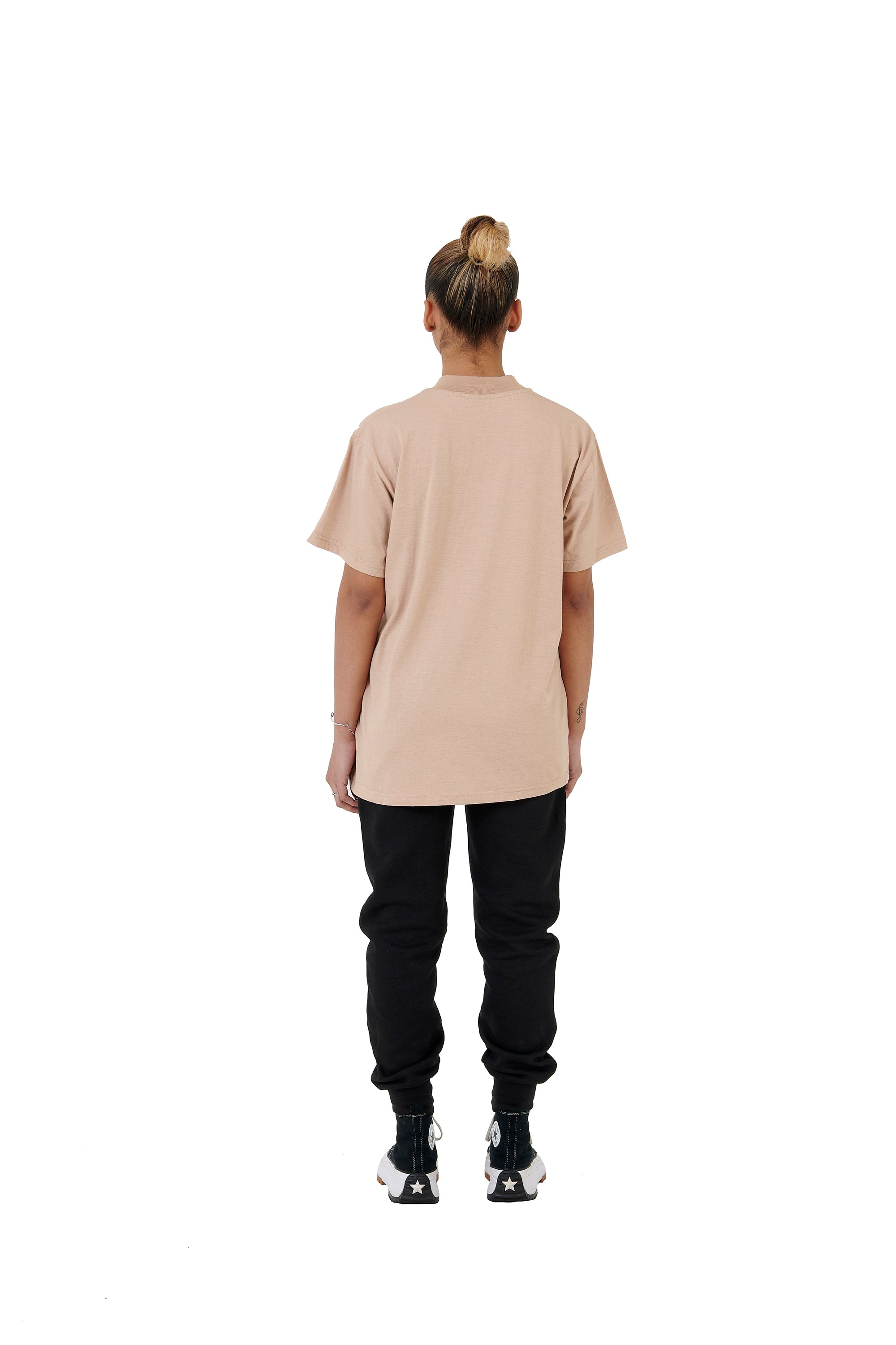 Wholesale Plain Beige Oversized T-shirt and Oversized Plain Black Jogging Bottoms